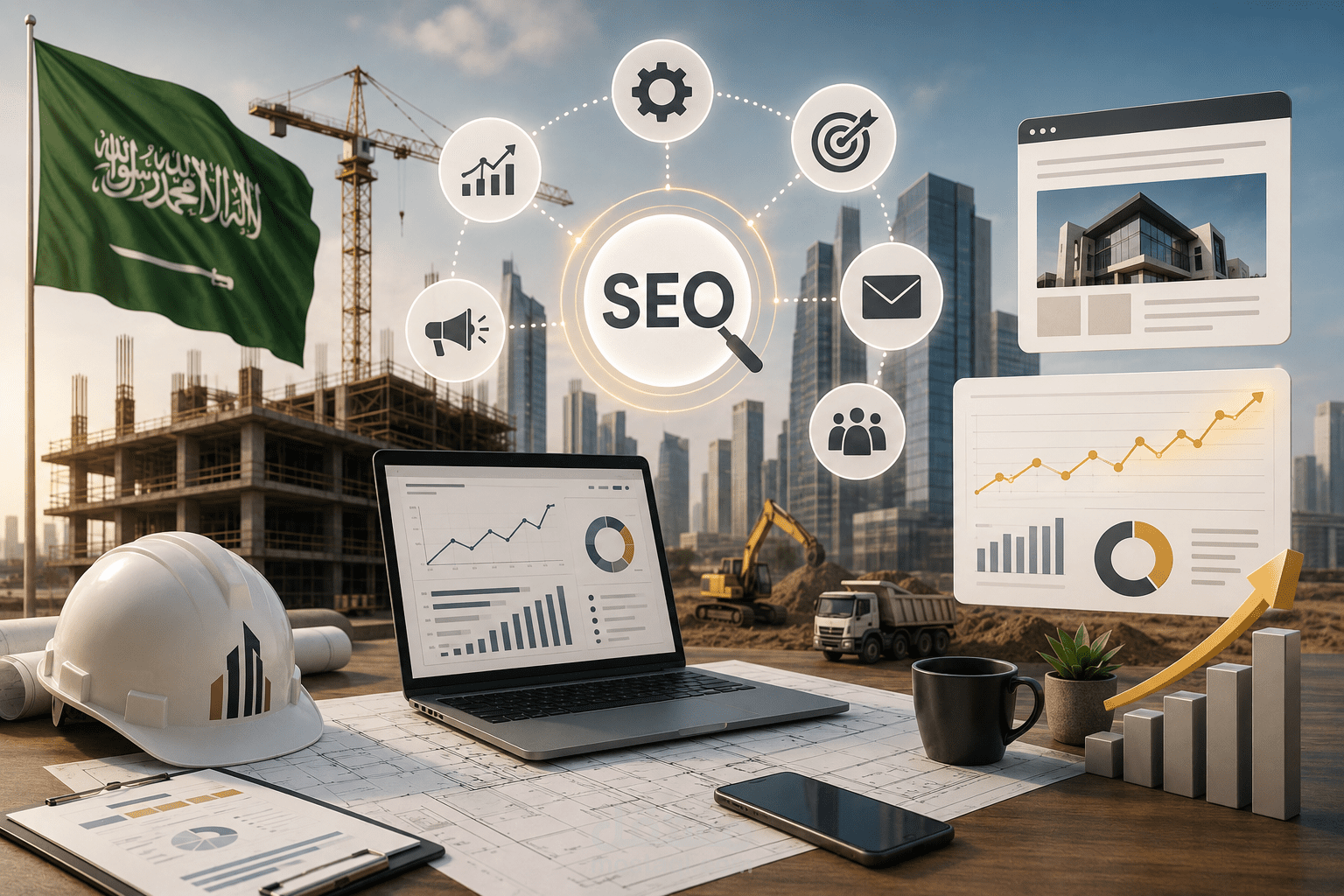 تجهيز وادارة الحملات التسويقية الاحترافية لشركة مقاولات تحسين محركات البحث