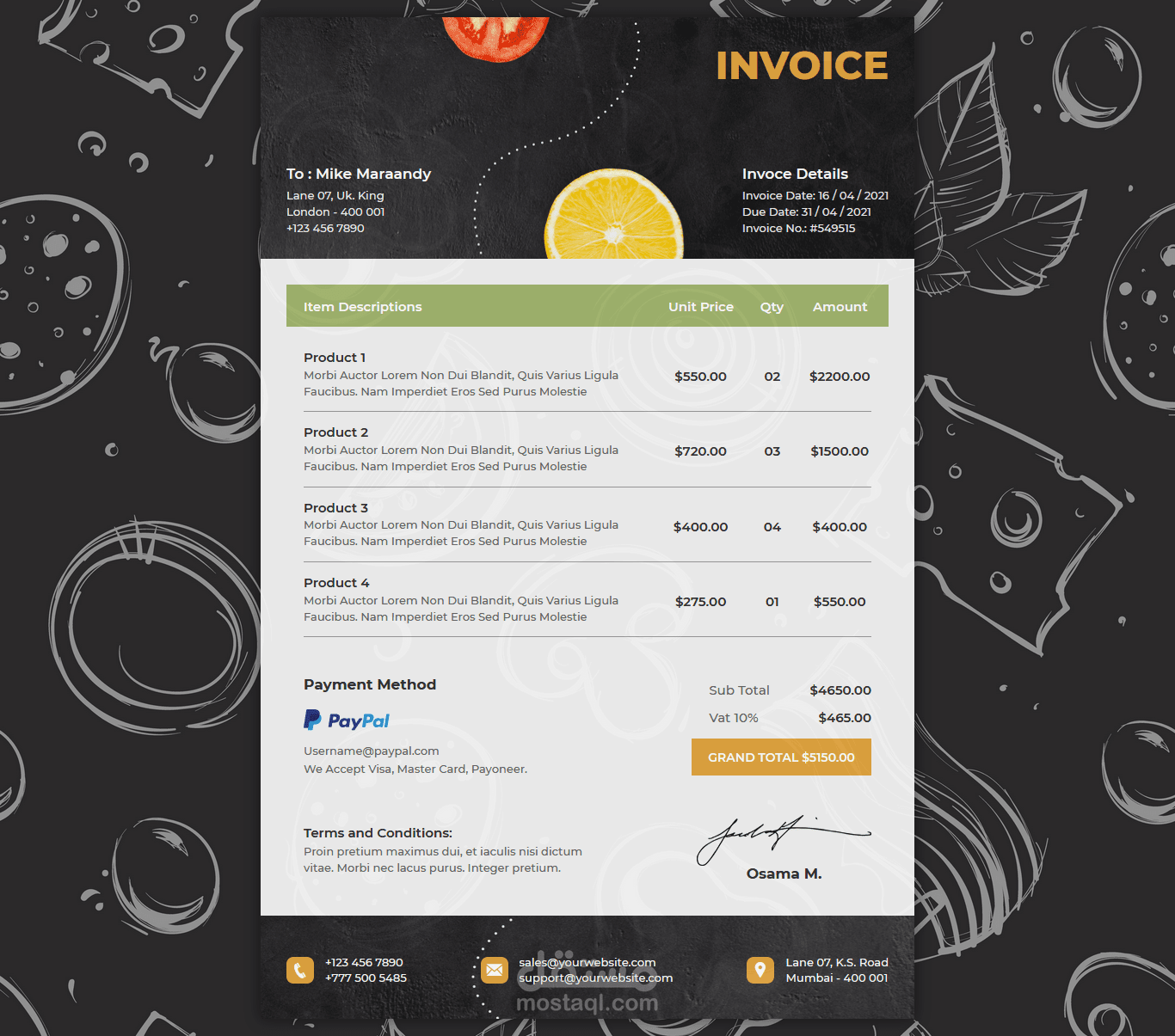 تكويد فاتور طعام