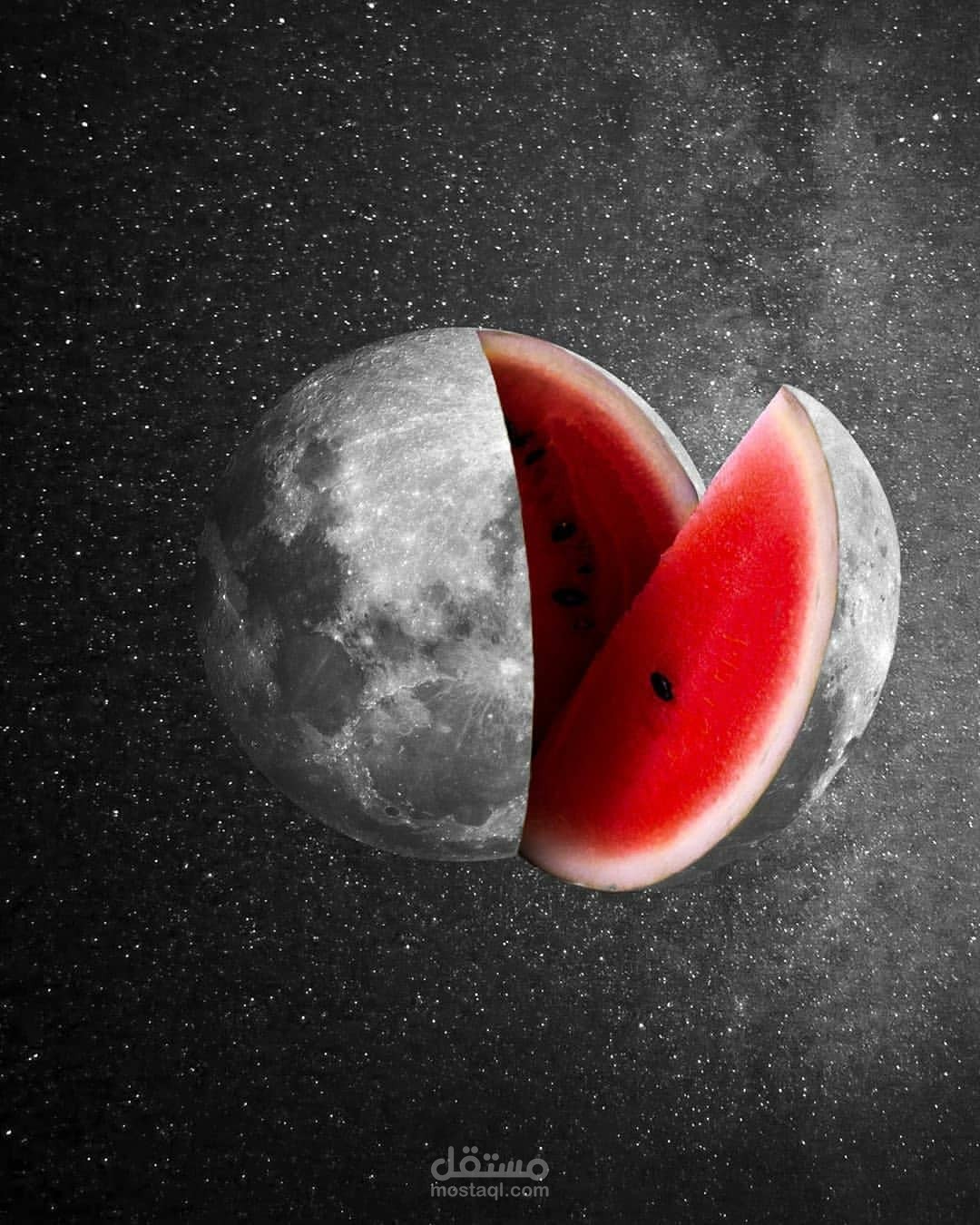 تصميم دمج (قطعه بطيخ + قمر)