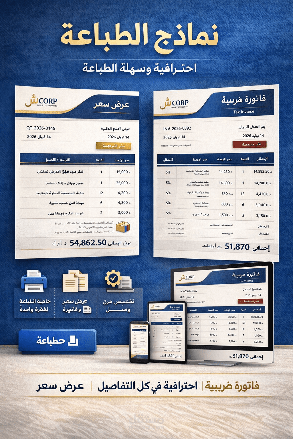 نظام عرض سعر وفواتير احترافي (Quotation & Invoice System)