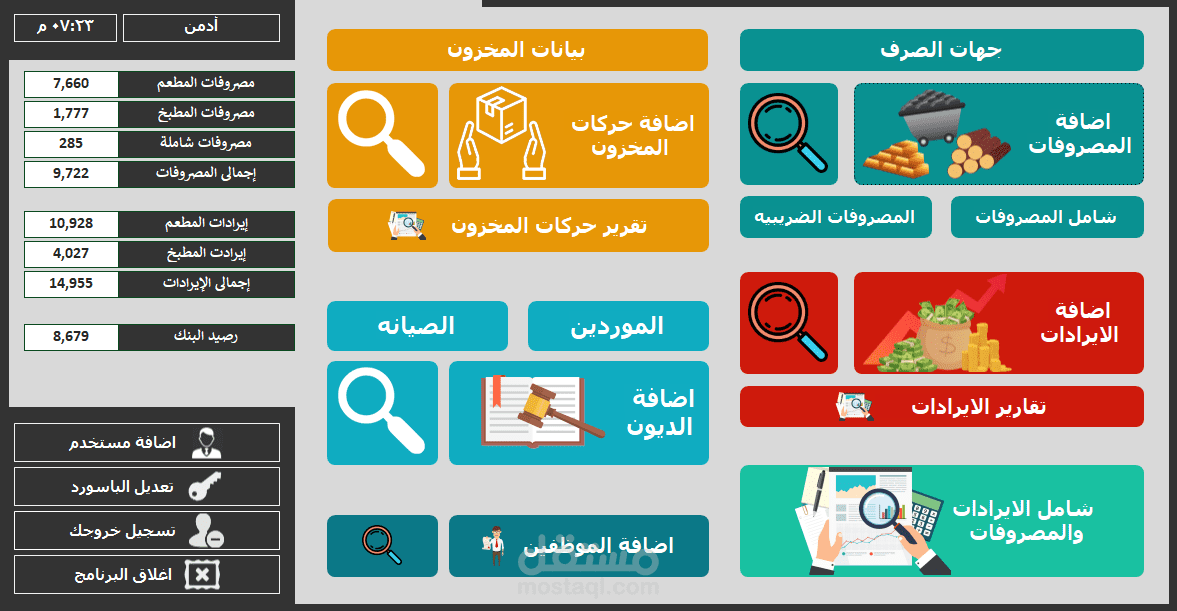 برنامج لإدارة مصروفات وإيرادات المطاعم