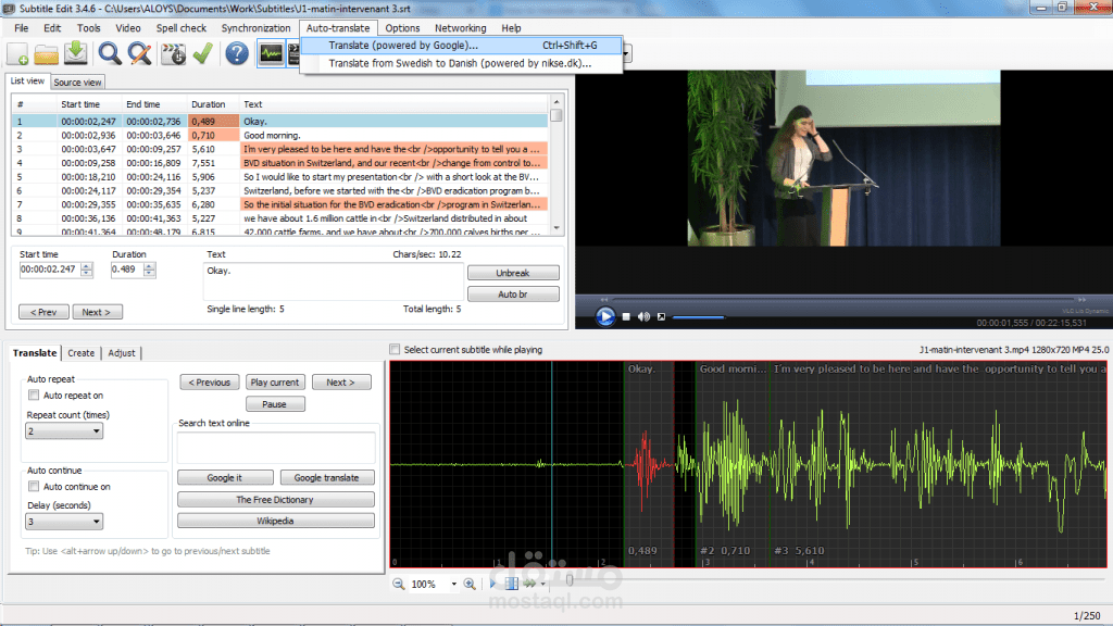 Subtitling video