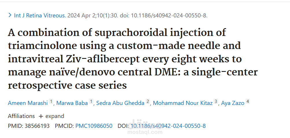 A combination of suprachoroidal injection of triamcinolone using a custom-made needle and intravitreal Ziv-aflibercept every eight weeks to manage naïve/denovo central DME: a single-center retrospective case series