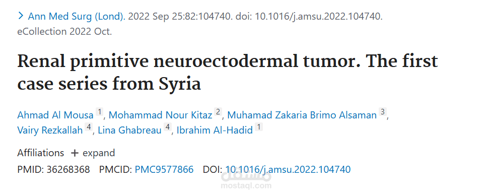 Renal primitive neuroectodermal tumor. The first case series from Syria