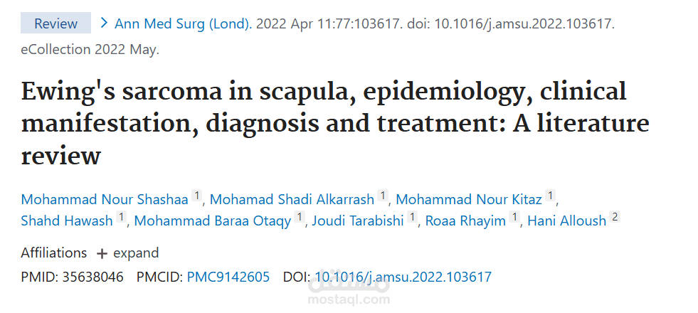 Ewing's sarcoma in scapula, epidemiology, clinical manifestation, diagnosis and treatment: A literature review