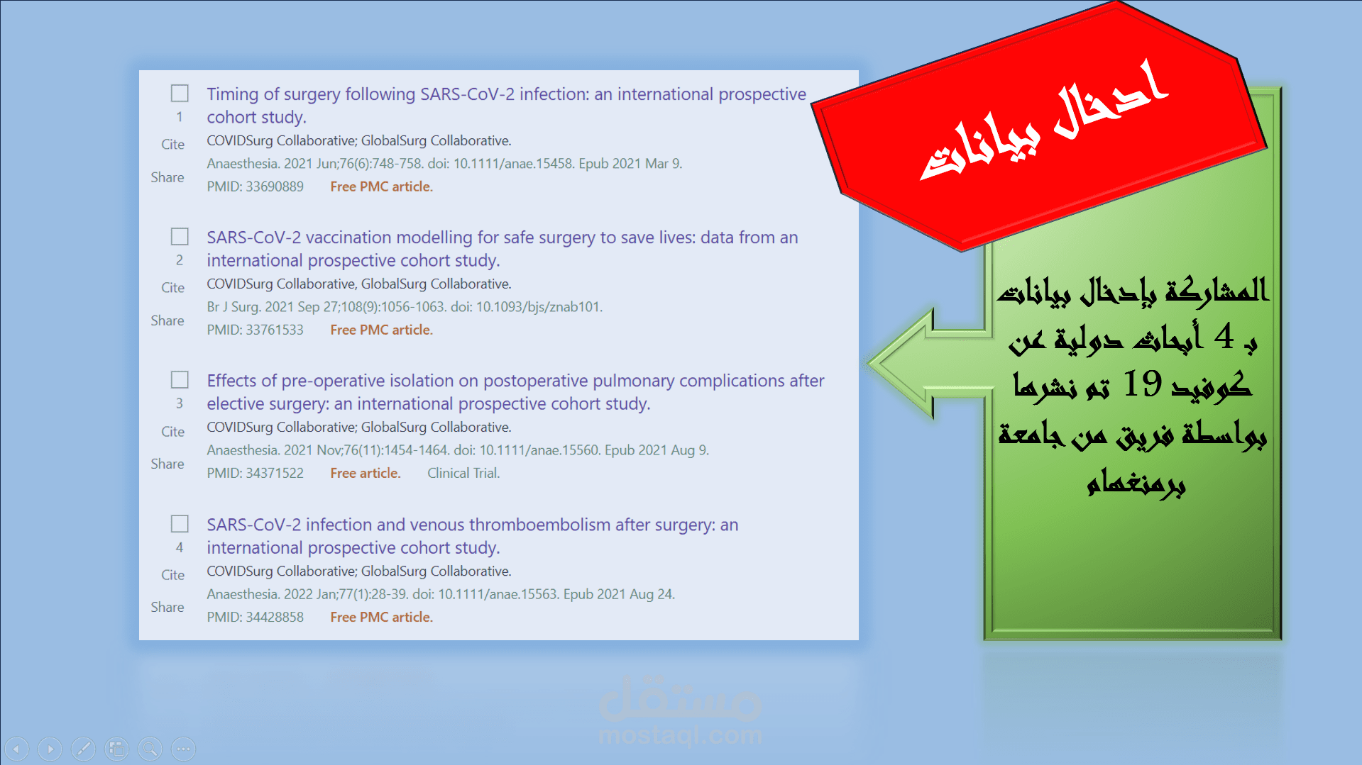 المشاركة بإدخال بيانات لـ 4 دراسات دولية