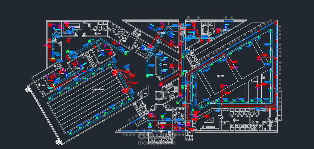 مخطط تكييف مخفي+ مخطط حريق لنادي رياضي