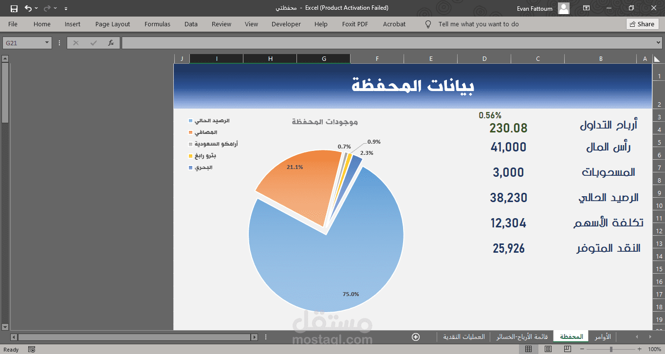 تصميم محفظة أسهم مالية على Excel