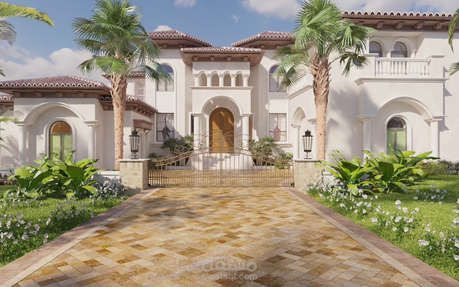 تصميم خارجي لفيلا نيو كلاسيك + لاند سكيب