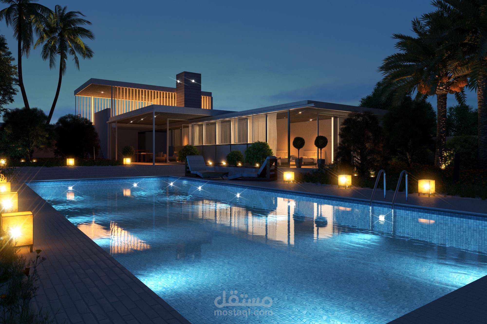 تصميم حديقة فيلا مساحتها 700 m²