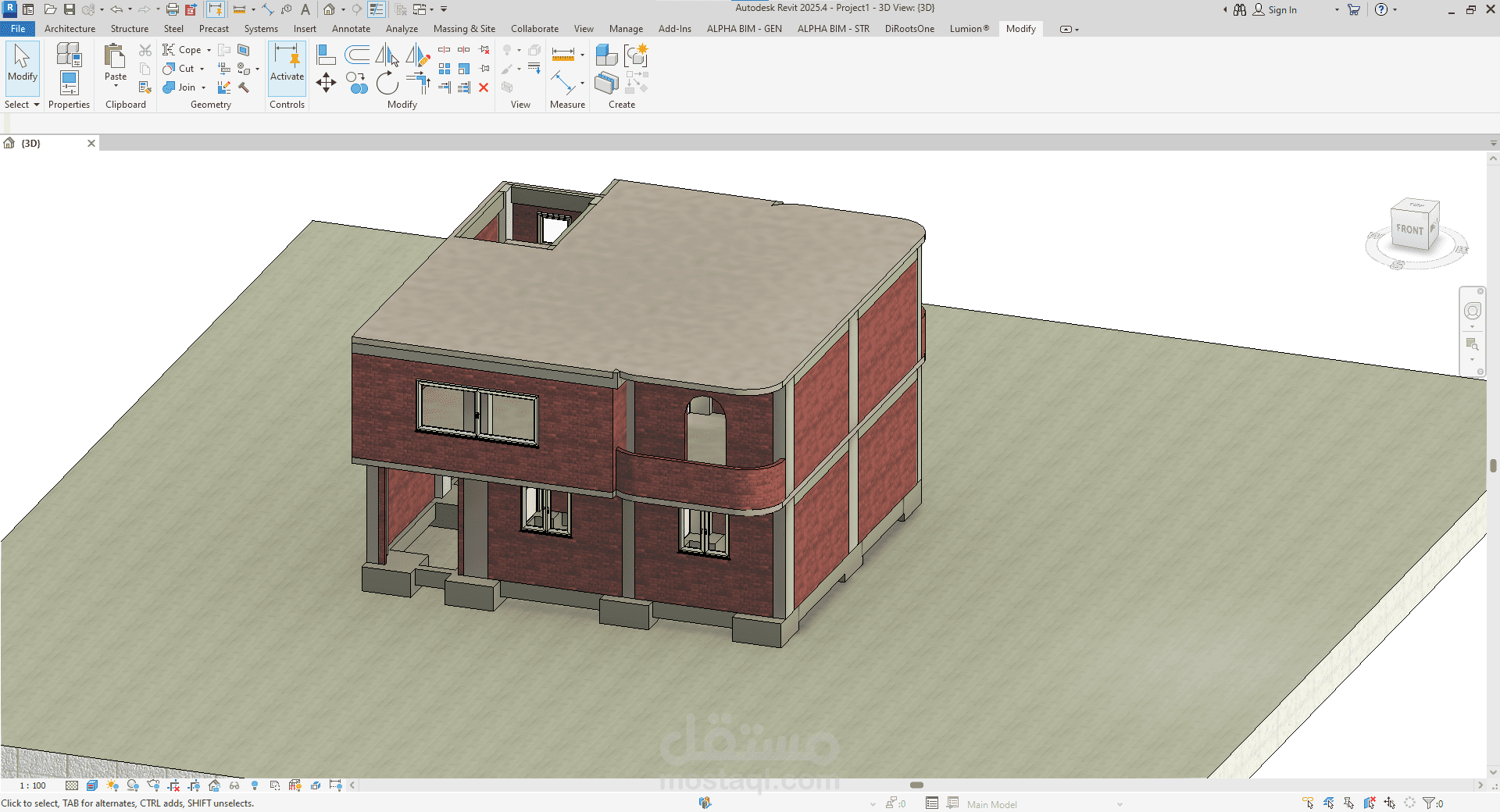 تصميم 3D لبيت  100 متر مع تقسيم معماري وإنشائي