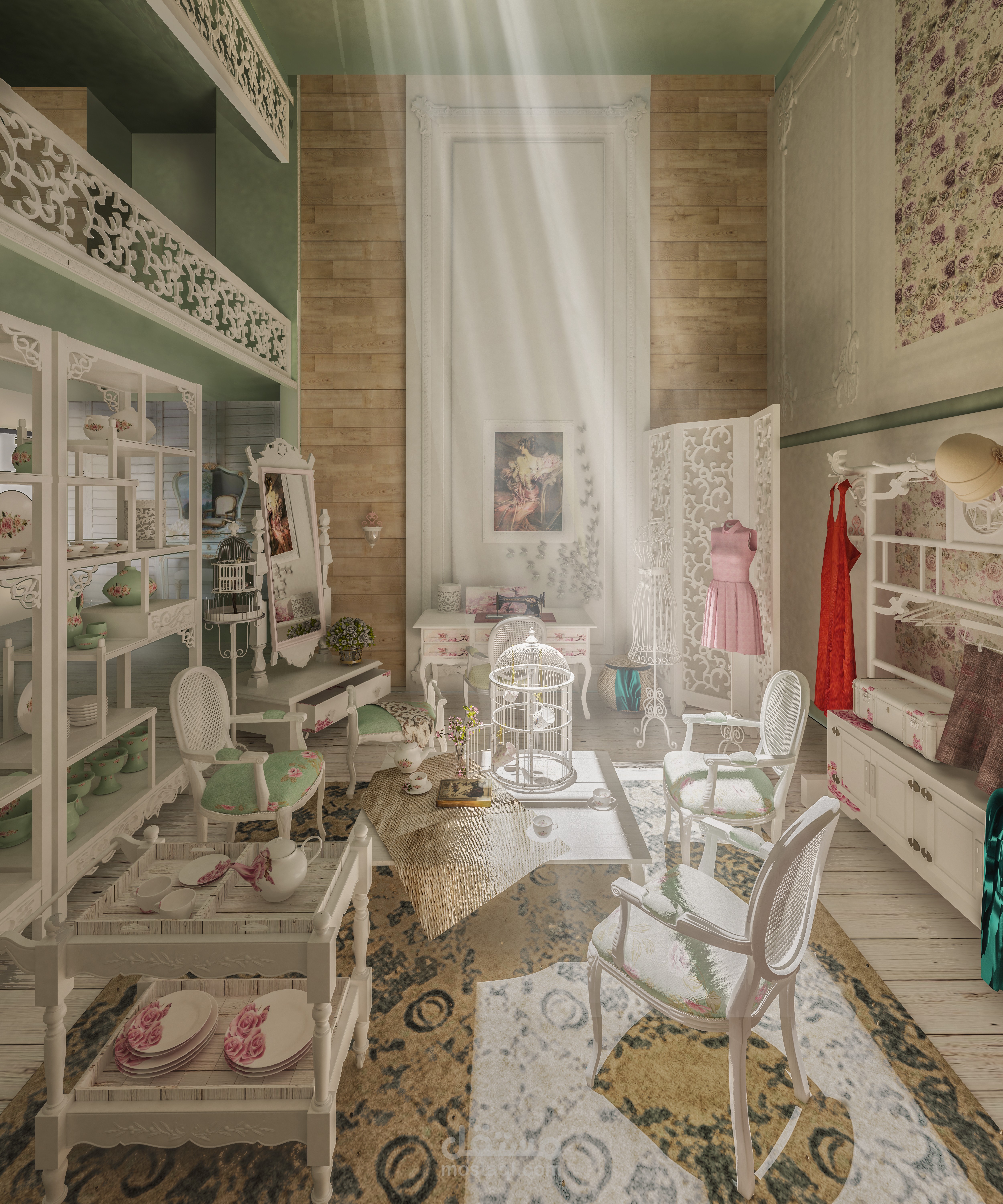 تصميم داخلي لفراغ فيلا بنمط الشابي شيك