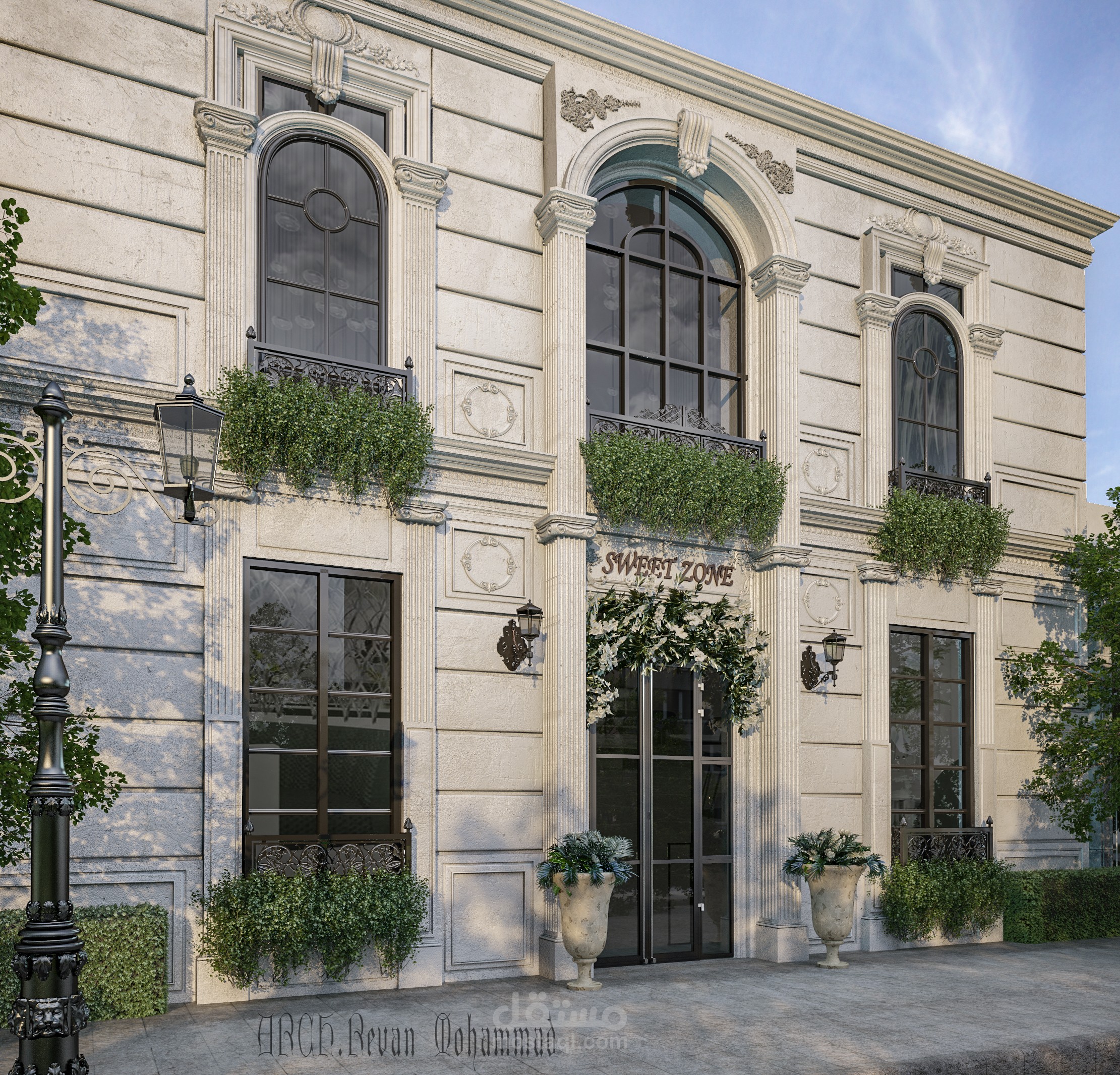 واجهة انكليزية كلاسيكية مع مخططات تنفيذية والقياسات