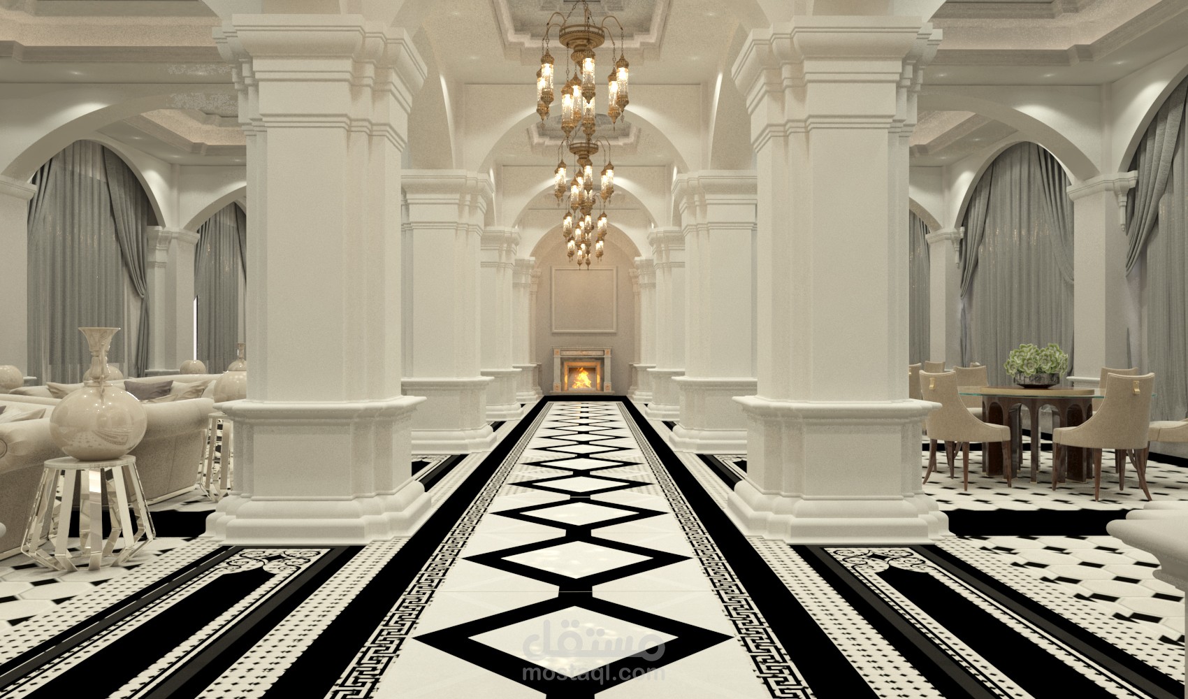 تصميم داخلي لصالة مطعم(كلاسيك)