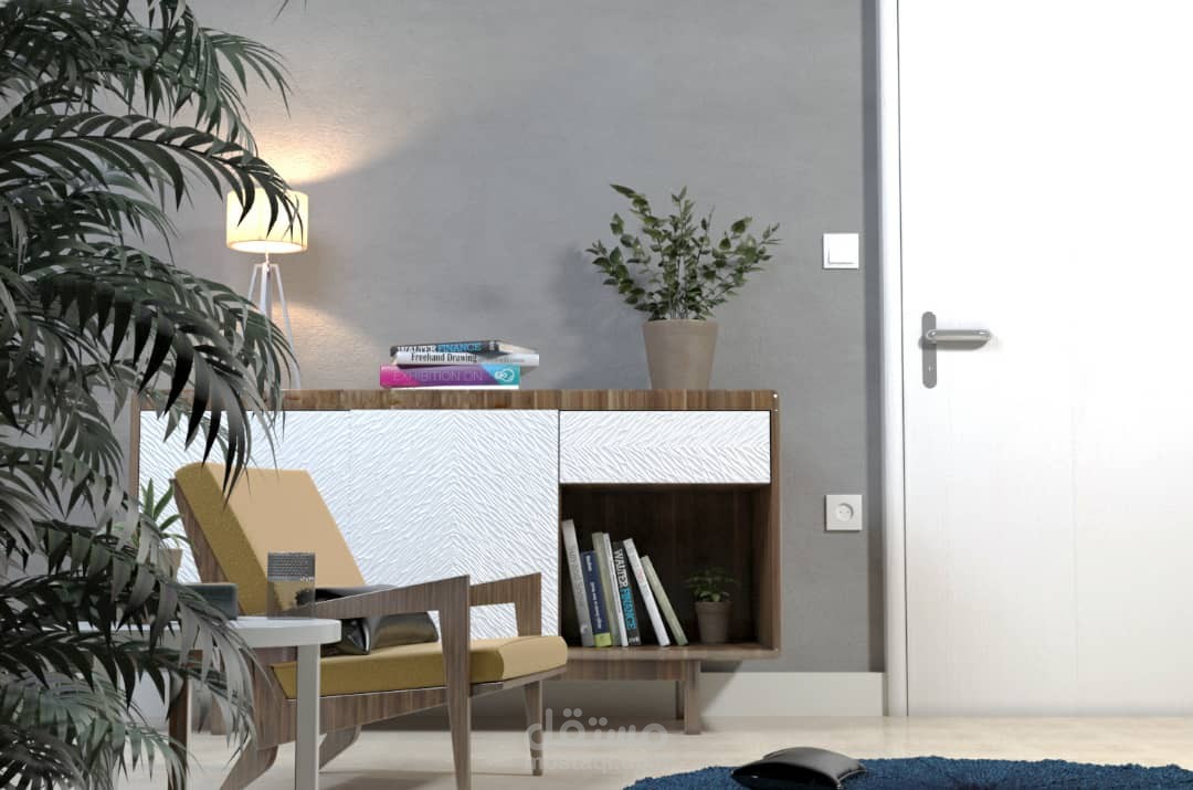 تصميم بسيط لركن مطالعة وجلوس مودرن