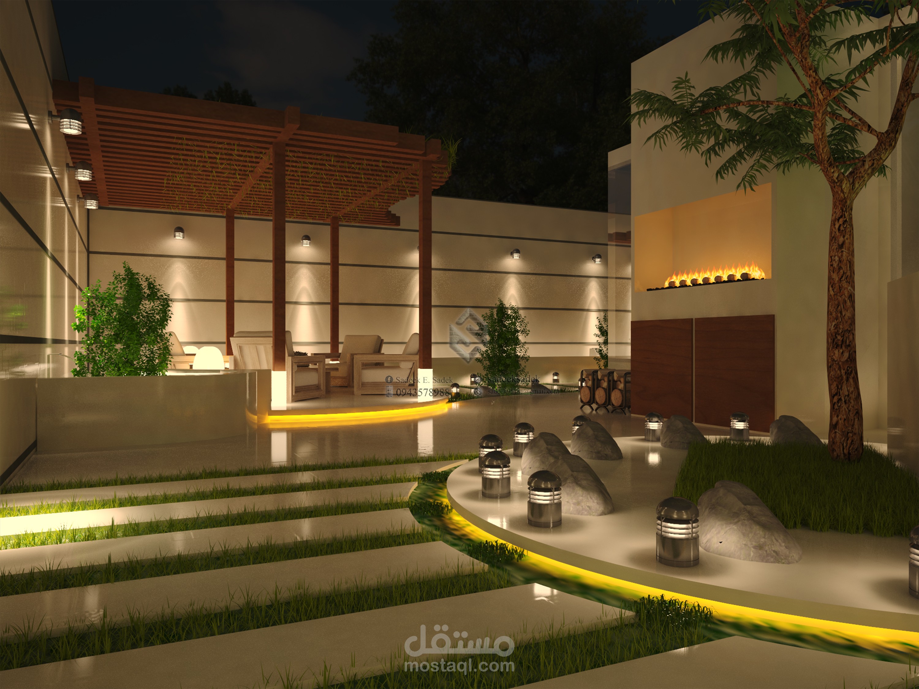 تصميم حديقة خارجية مع جلسات