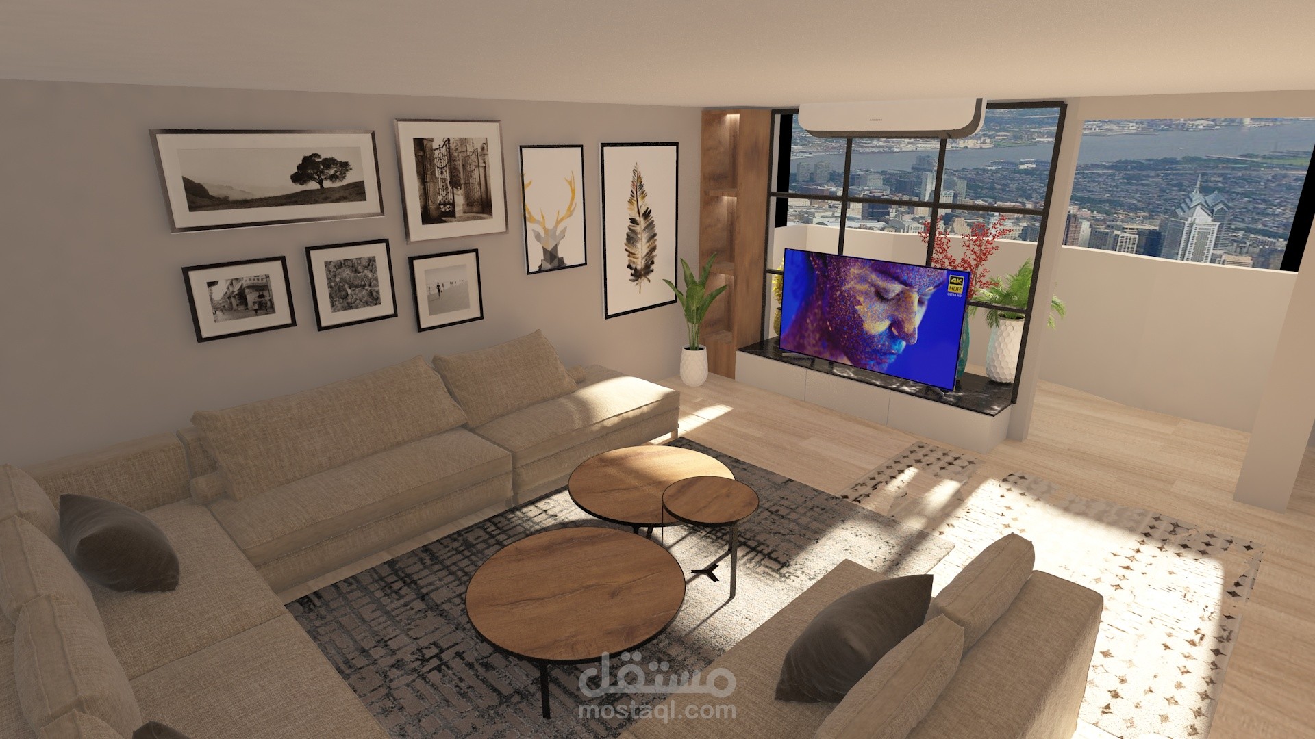 living room جزء من تصميم شقه سكنيه