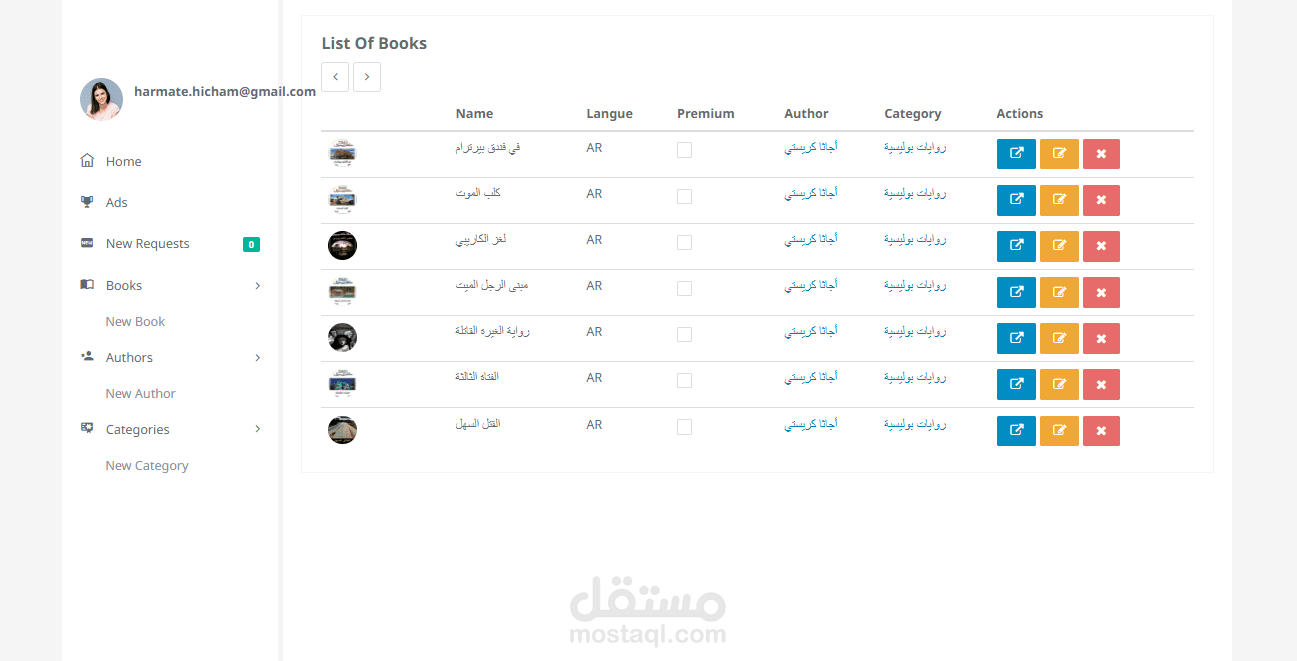 لوحة تحكم لتطبيق أندرويد لقراءة الكتب