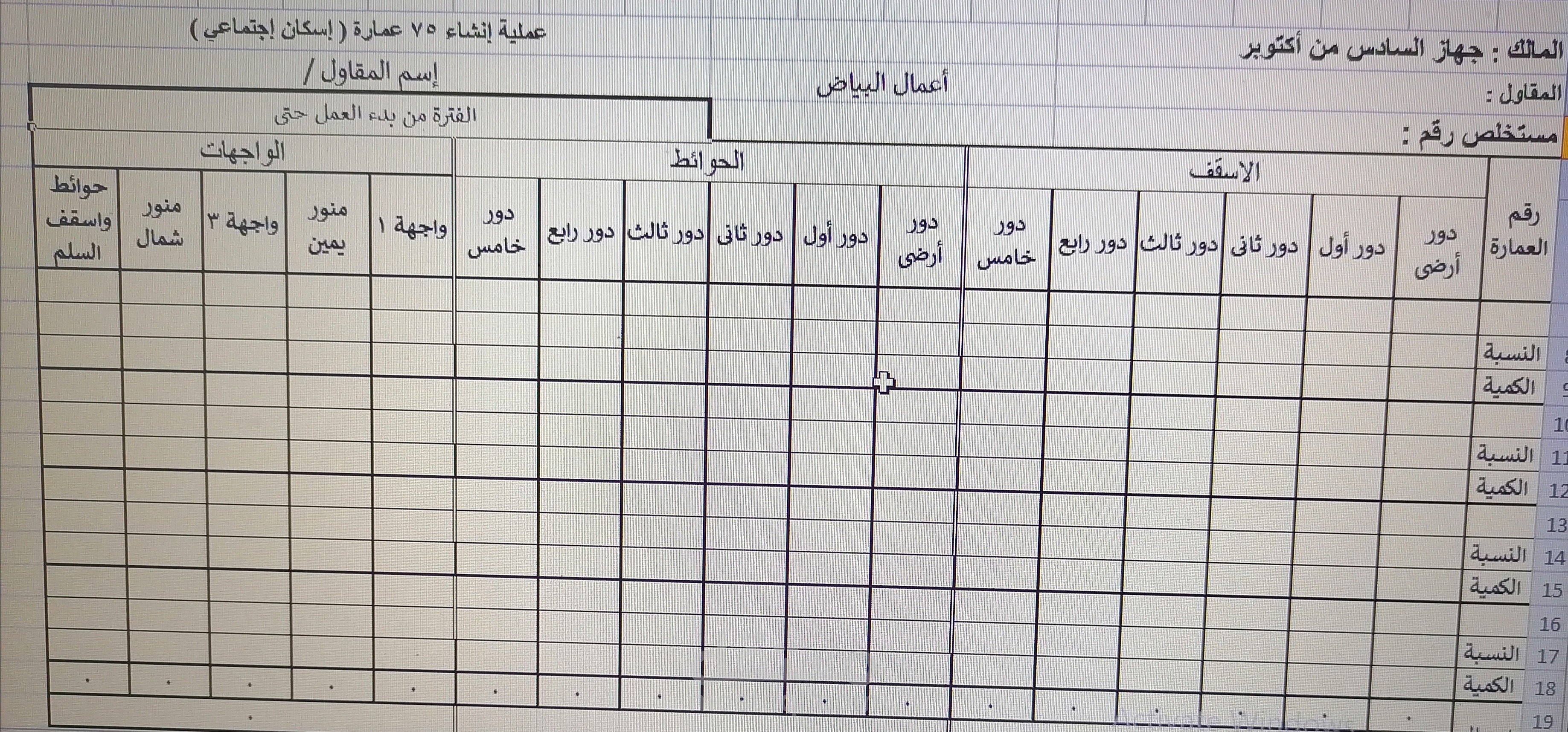 نموذج حصر بياض داخلى و بياض الواجات