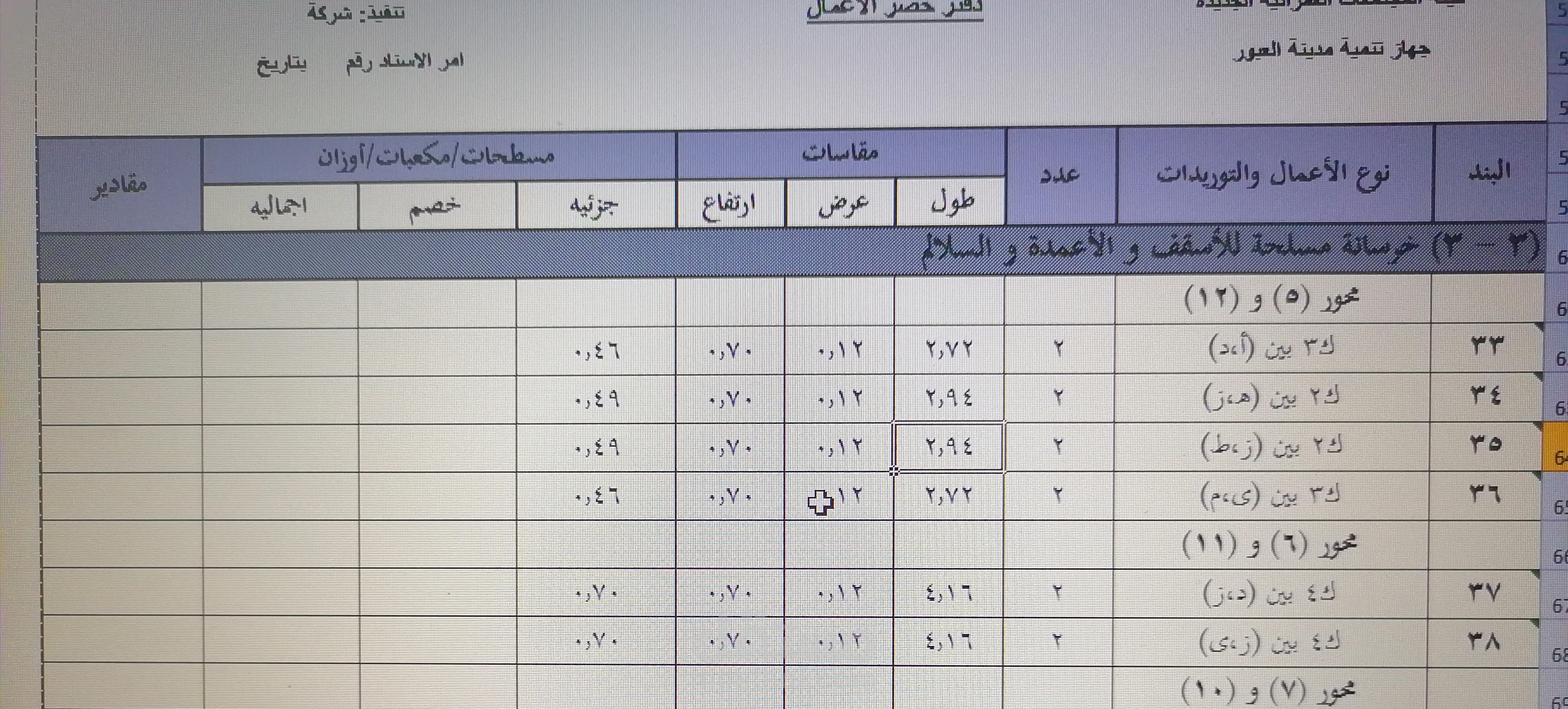 تموذج حصر الاسقف الخرسانية