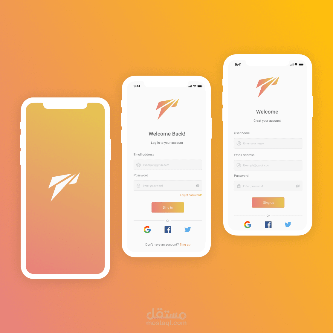 تصميم UI لواجهة تسجيل/انشاء حساب لتطبيق