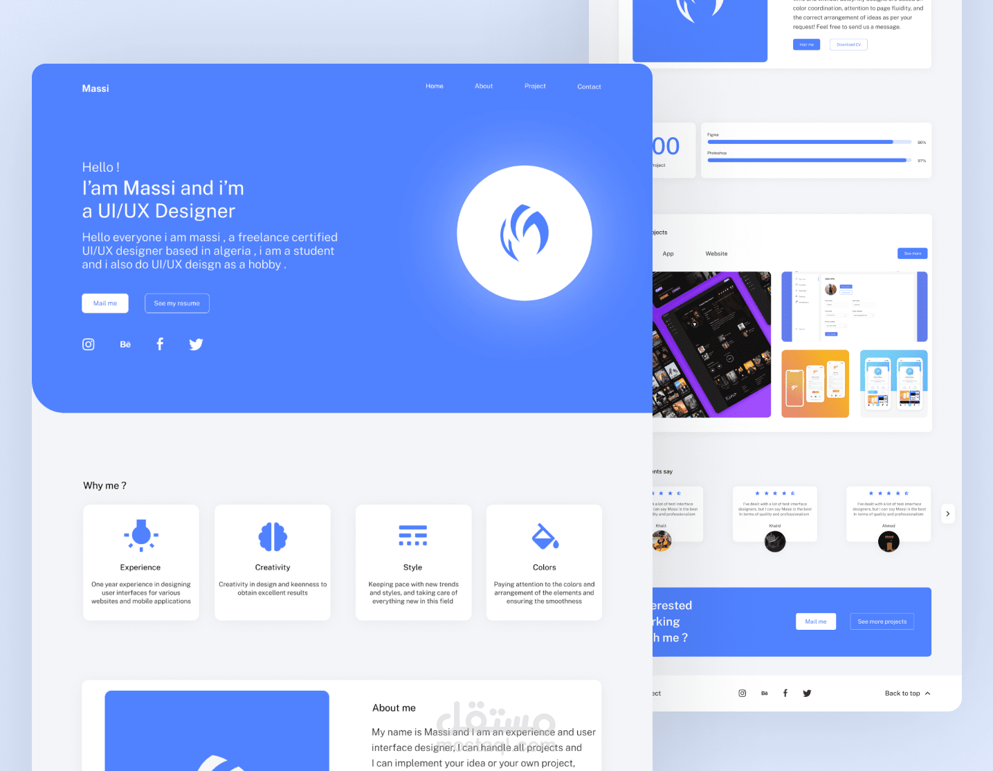 تصميم موقع بورتفوليو خاص بمصمم UI/UX