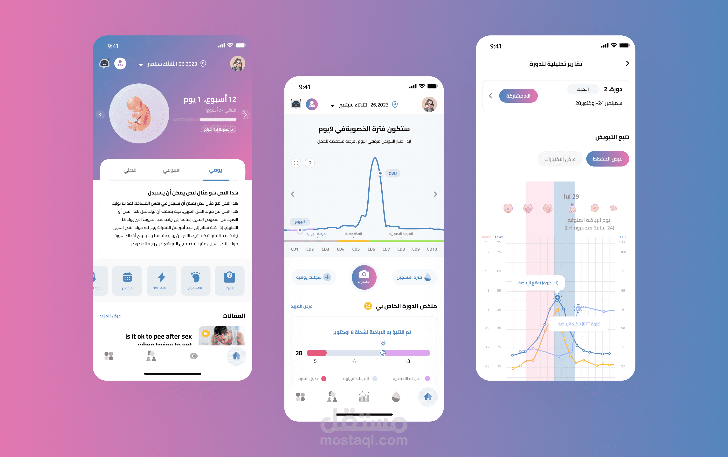 تصميم UI/UX لتطبيق تتبع الدورة الشهرية و الحمل