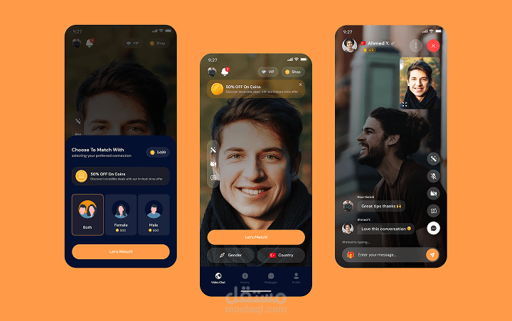 تصميم UI/UX لتطبيق مكالمات فيديو