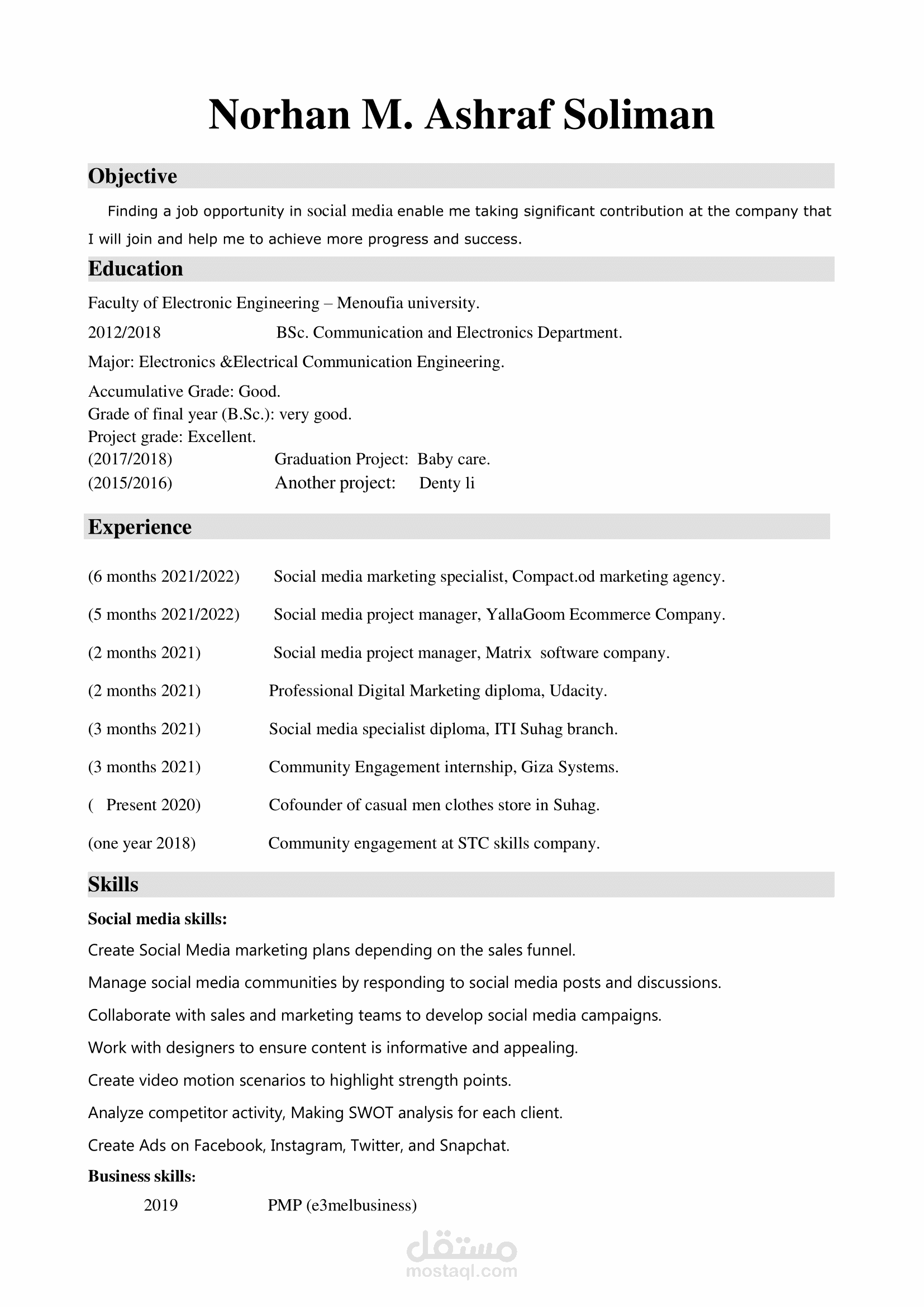 CV موجز  عن انجازاتي الفترة السابقة ومهاراتي