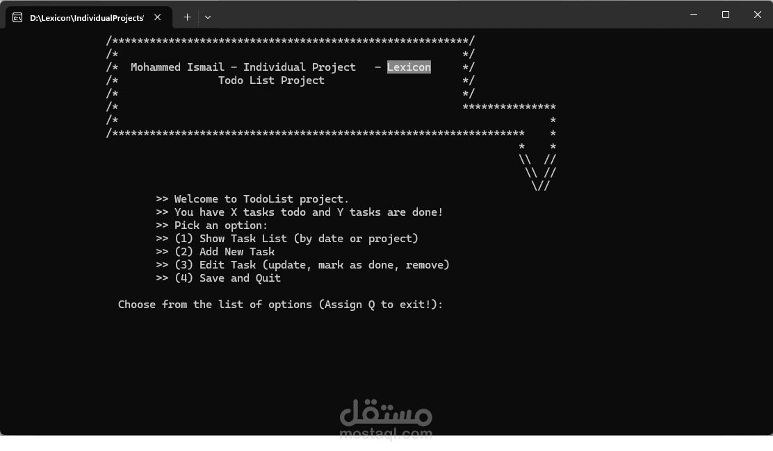 برنامج بسيط لأدارة المهام todolist  باستخدام C# Console