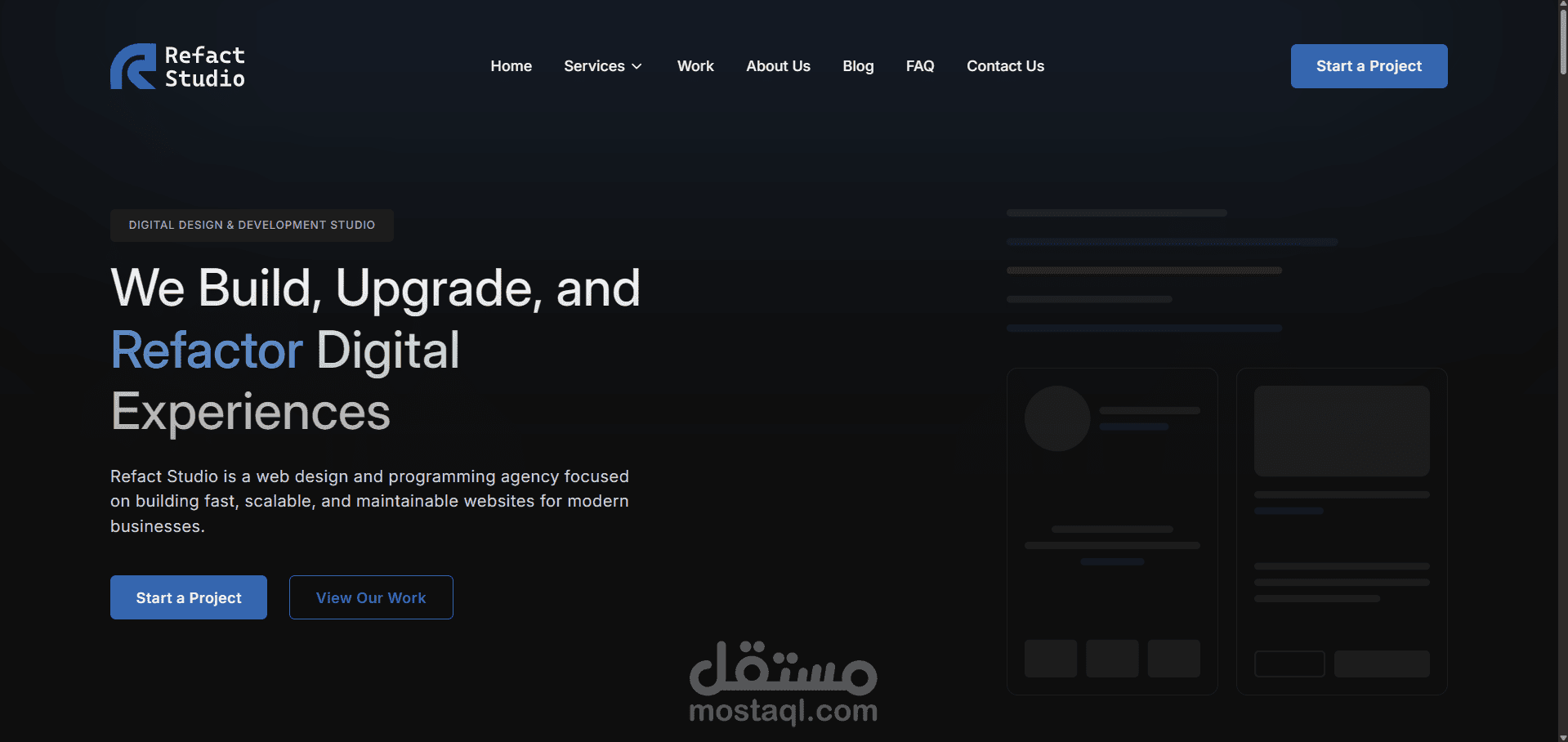 تصميم وتطوير موقع وكالة رقمية احترافي باستخدام React و TypeScript