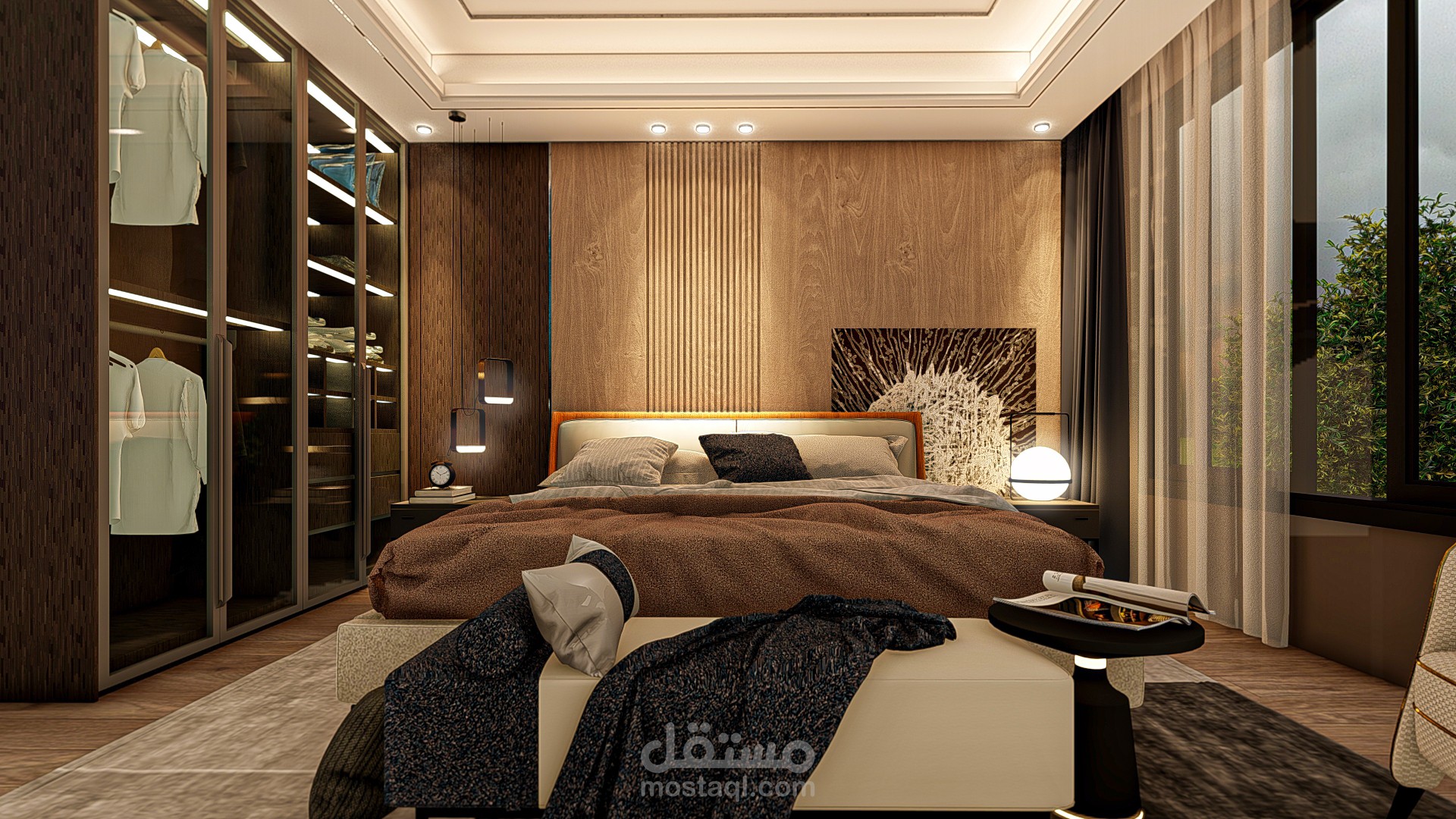 غرفة نوم وركن جلوس باستخدام اللوميون