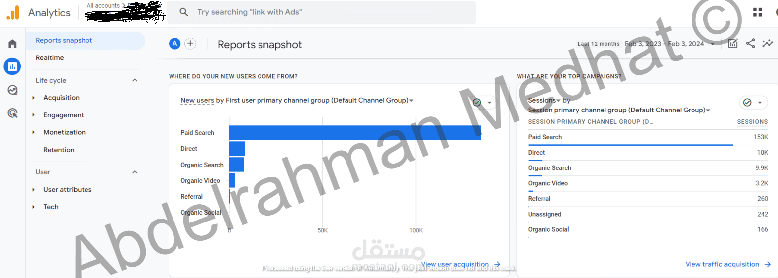 GA4 Sessions Results Snapshot for Enhanced Performance Insights "لموقع تجارة الكترونيه"