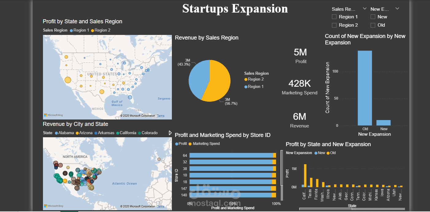 تحليل توسع المتاجر وكفاءة الميزانية التسويقية لشركة ناشئة باستخدام Python و Power BI