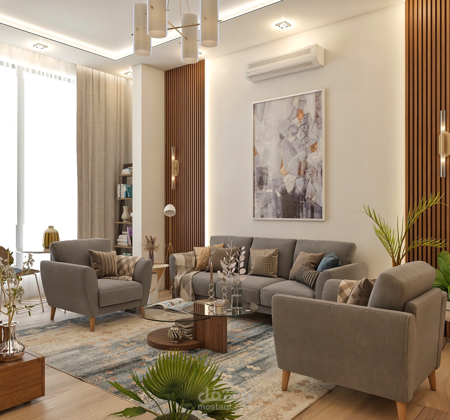 تصميم داخلي غرفة جلوس مع مطبخ