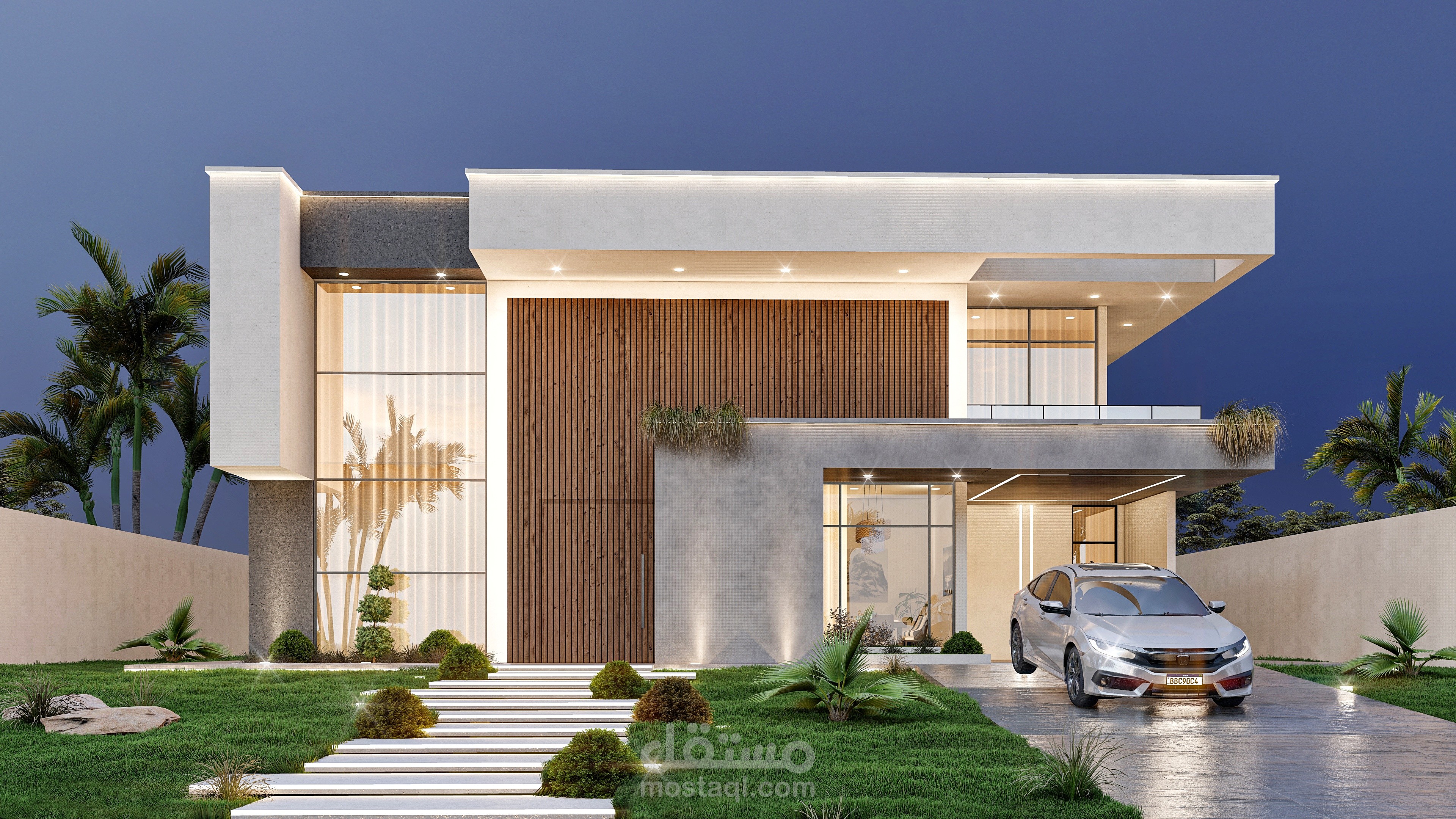 تصميم واجهة فيلا مودرن و تنسيق موقع في دولة الامارات العربية المتحدة