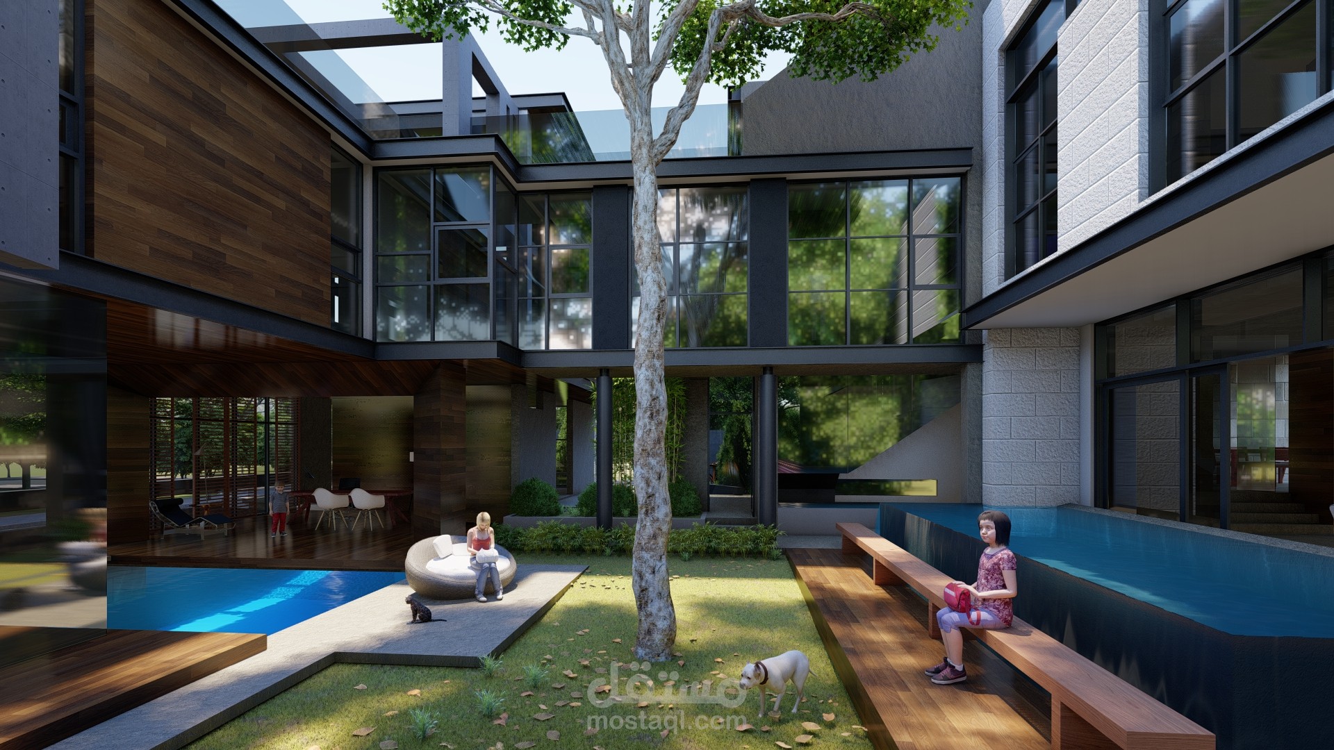 تصميم واظهار معماري لفيللا عائلية بالكويت