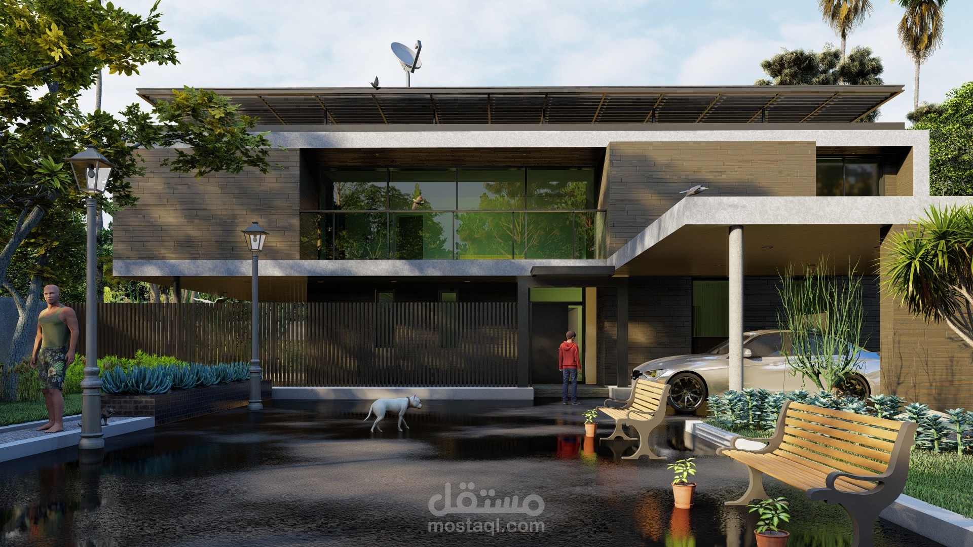 تصميم واجهات وجراج لفيللا مودرن