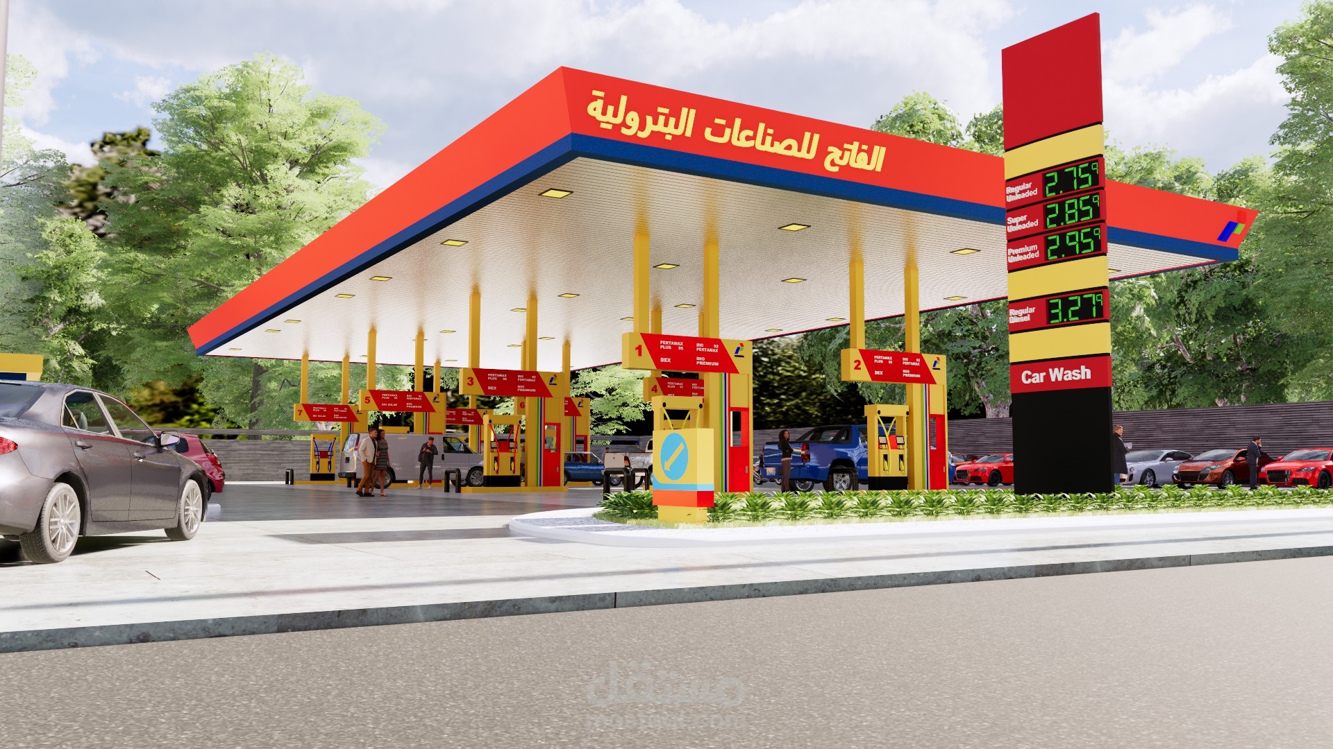 تصميم لبنزينه علي طريق سريع