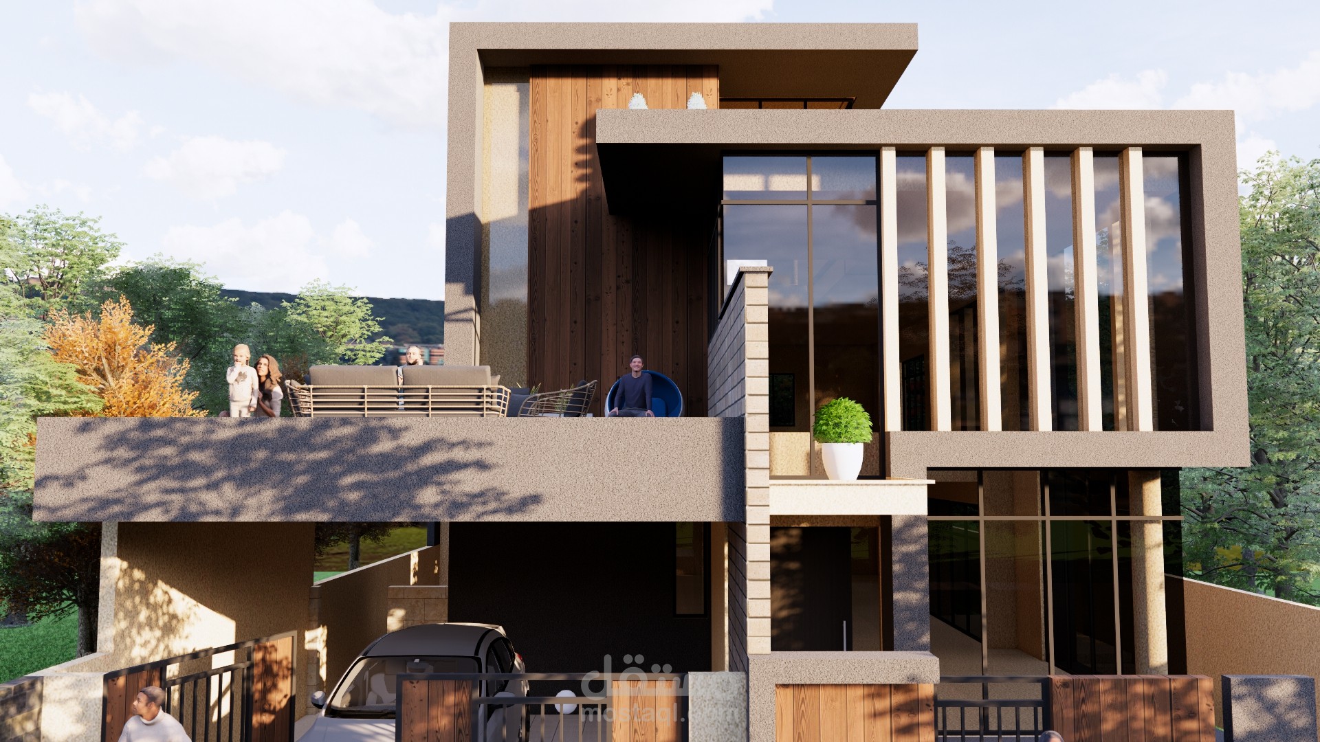 تصميم كامل مودرن لواجهات فيللا واللاندسكيب المحيط