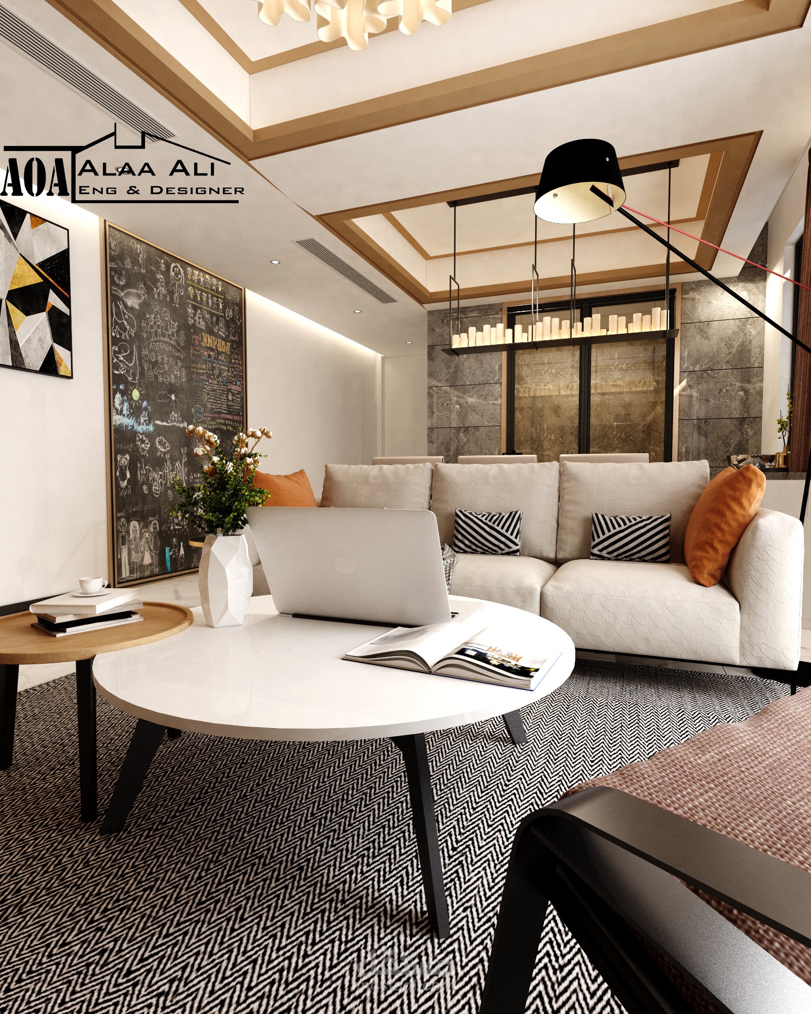 تصميم داخلي لغرفة معيشة وطعام