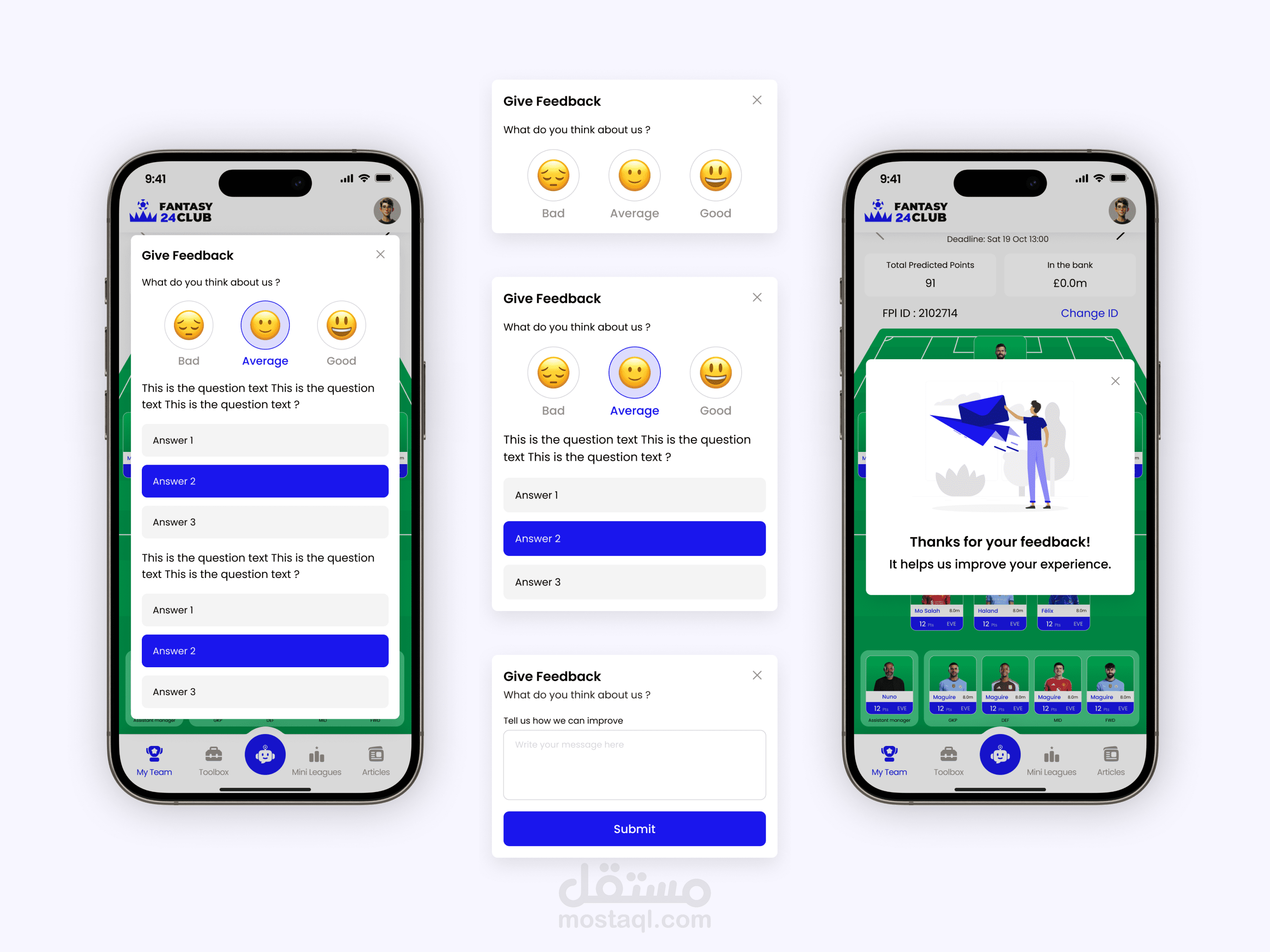Feedback Flow UI for Fantasy Sports App