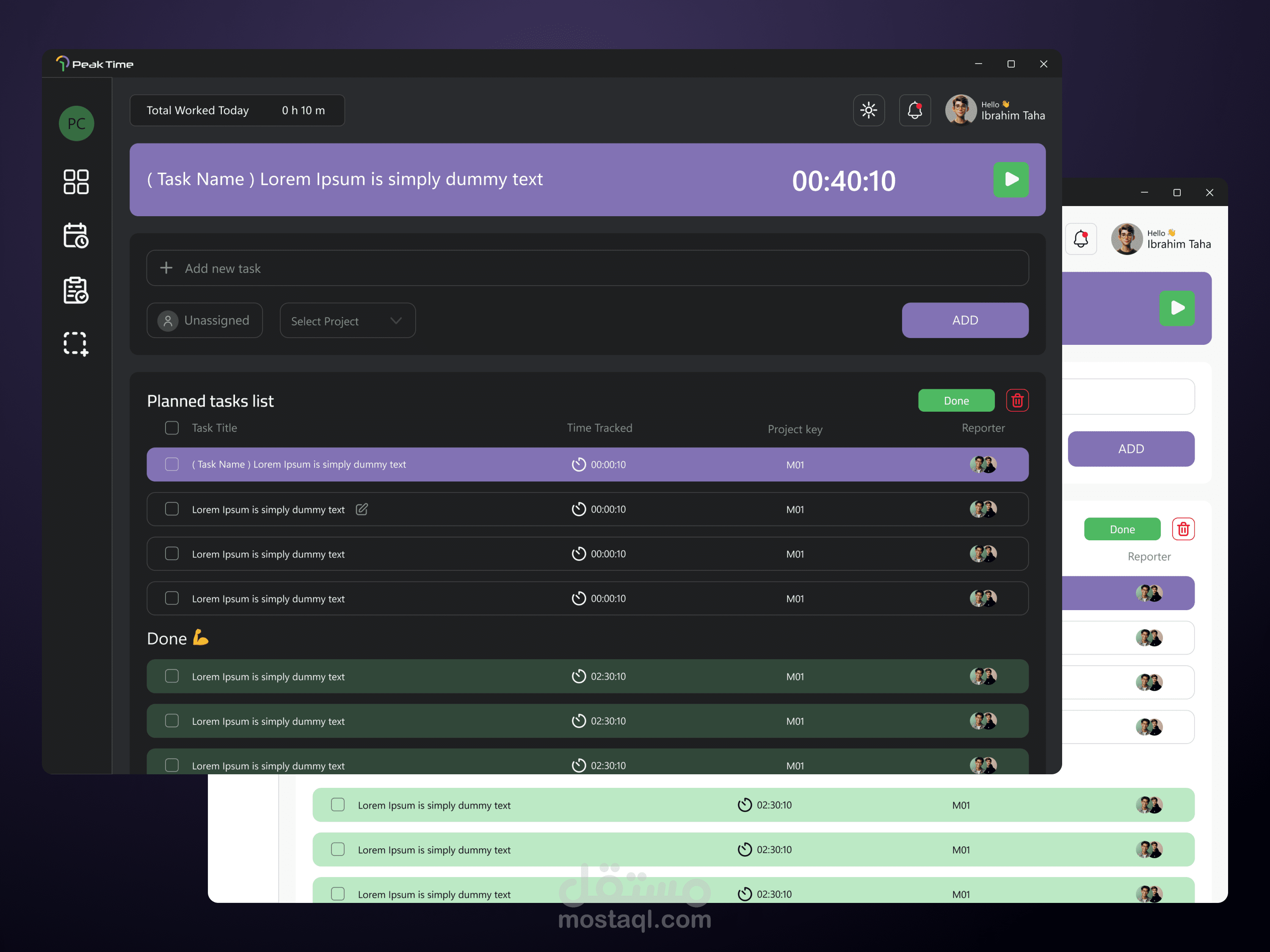 PeakTime – Desktop View for Time Management App