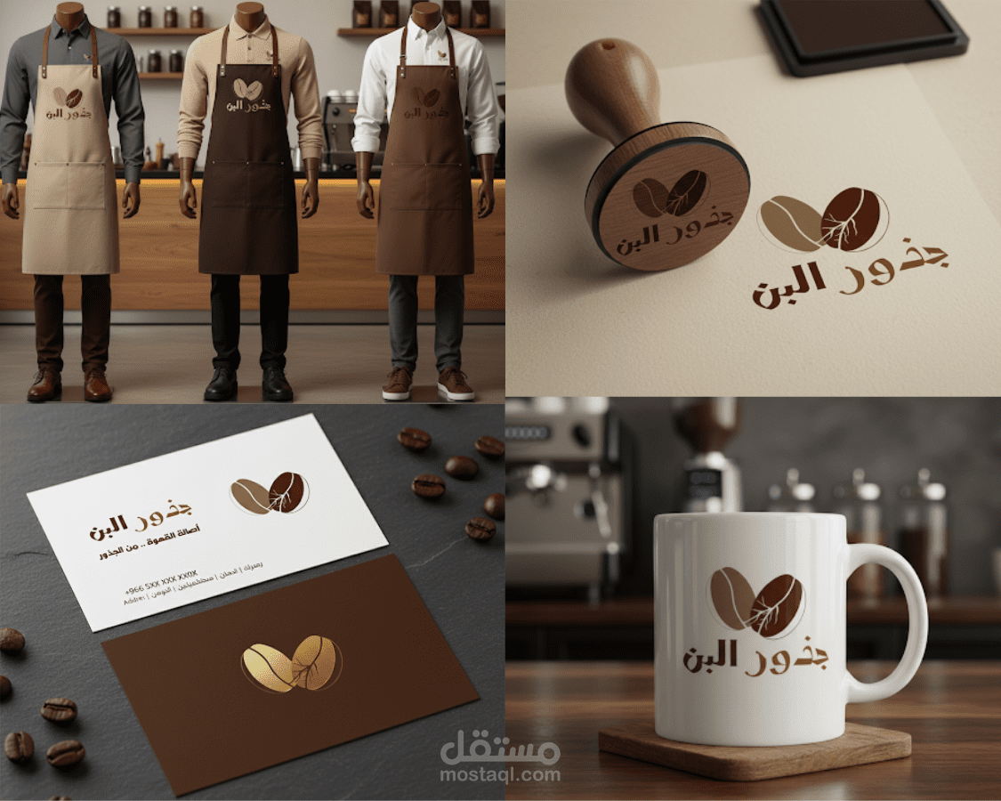 تصميم شعار باللغة العربية وهوية بصرية متكاملة احترافية لمقهى قهوة :