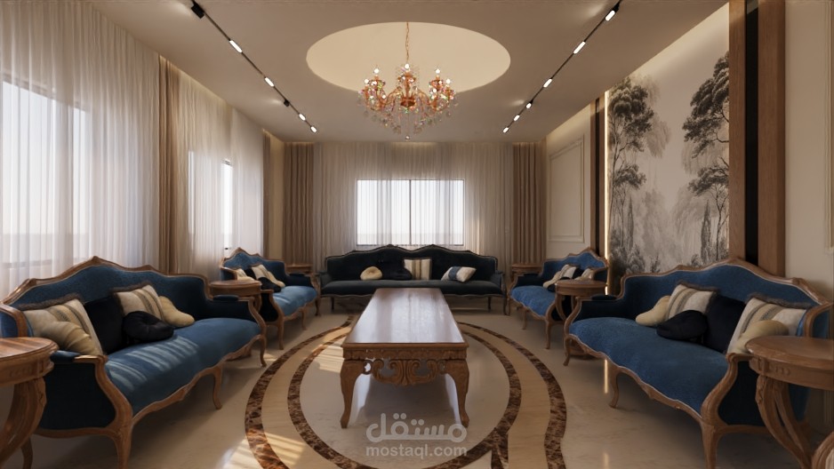 تصميم فيلا نيو كلاسيك -مجلس وصالة واستقبال في السعودية