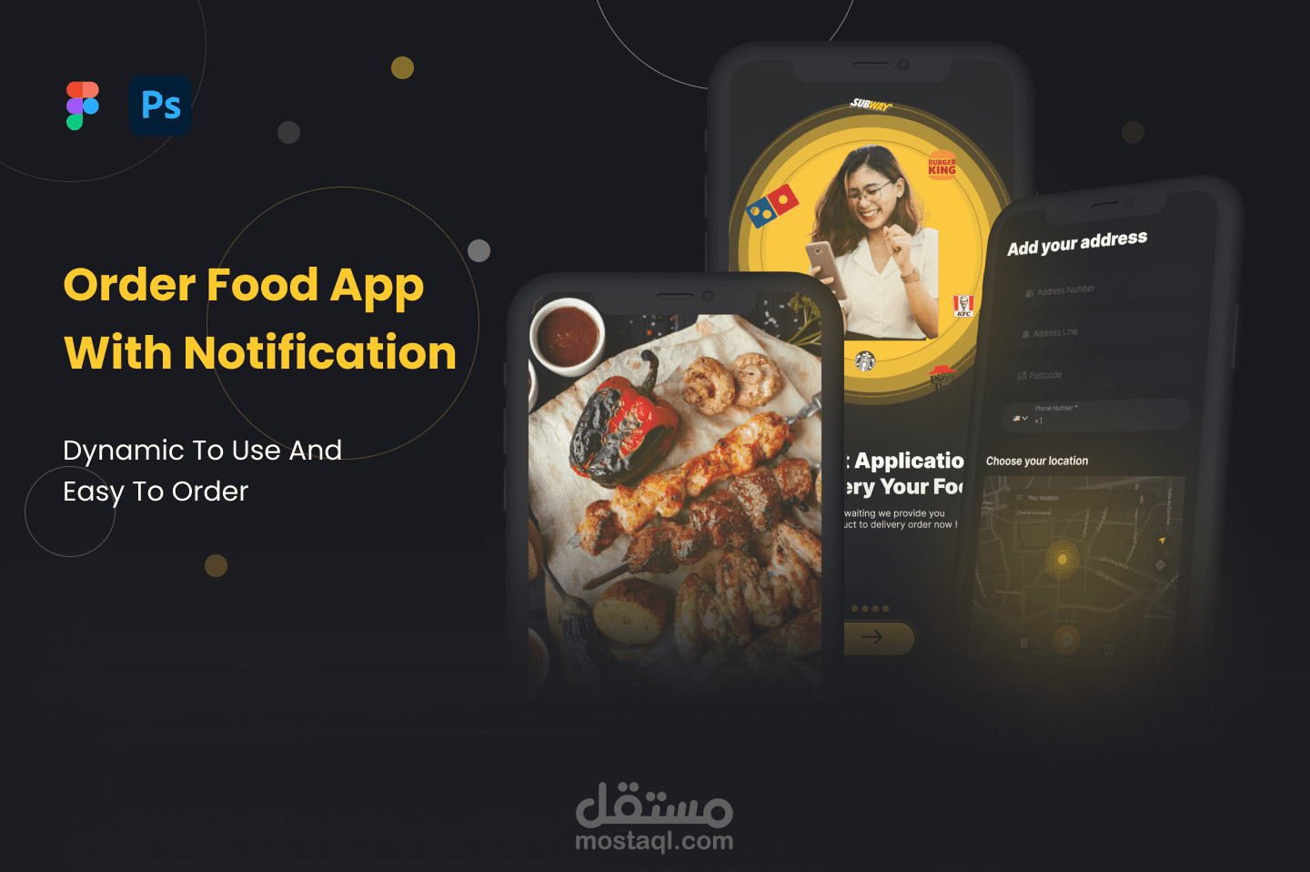 تصميم UI/UX لتطبيق توصيل طعام