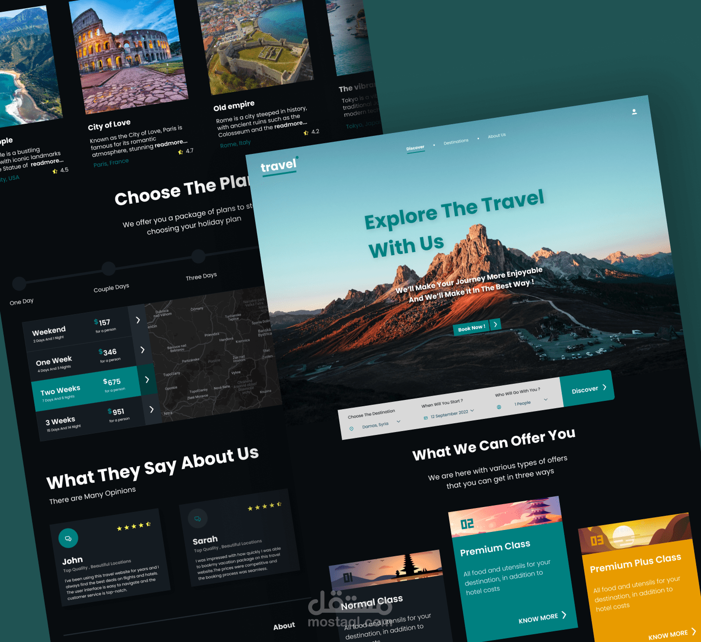 تصميم UI/UX لصفحة هبوط لموقع سفريات وحجوزات