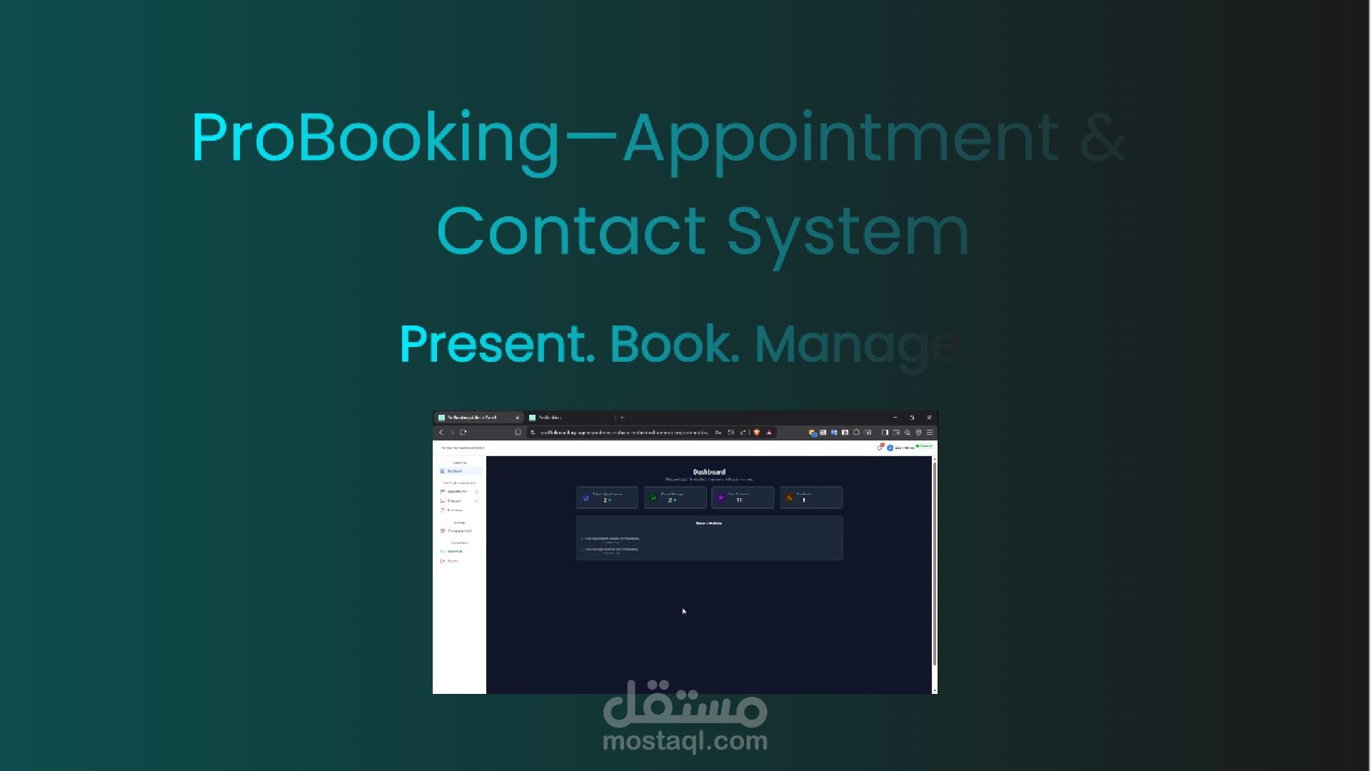 ProBooking نظام عرض الخدمة على الويب, ايتاح التواصل مع الخدمة للعميل, وحجز المواعيد.