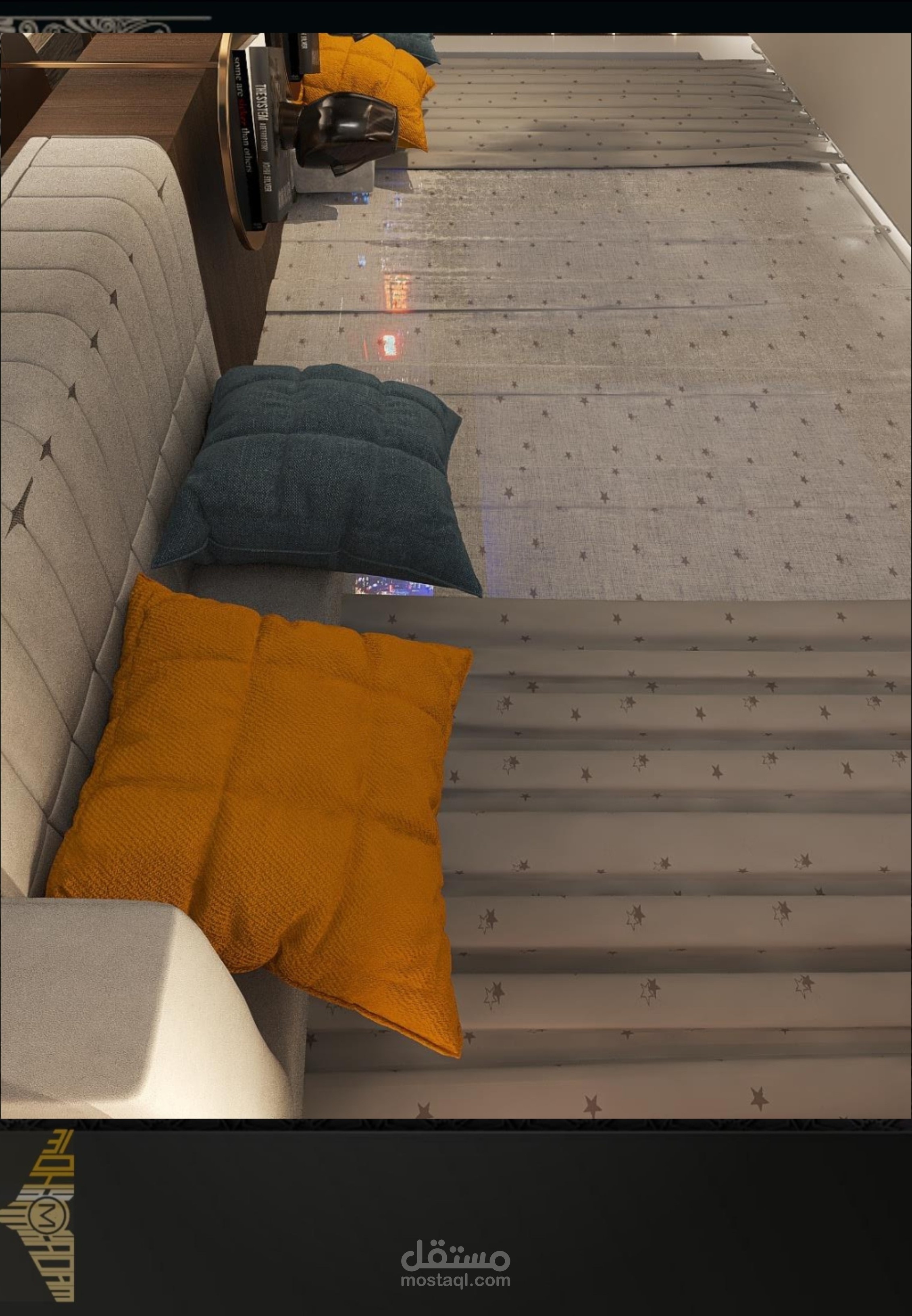 صالة معيشة مع مساحة طعام و  وموزع ممرات