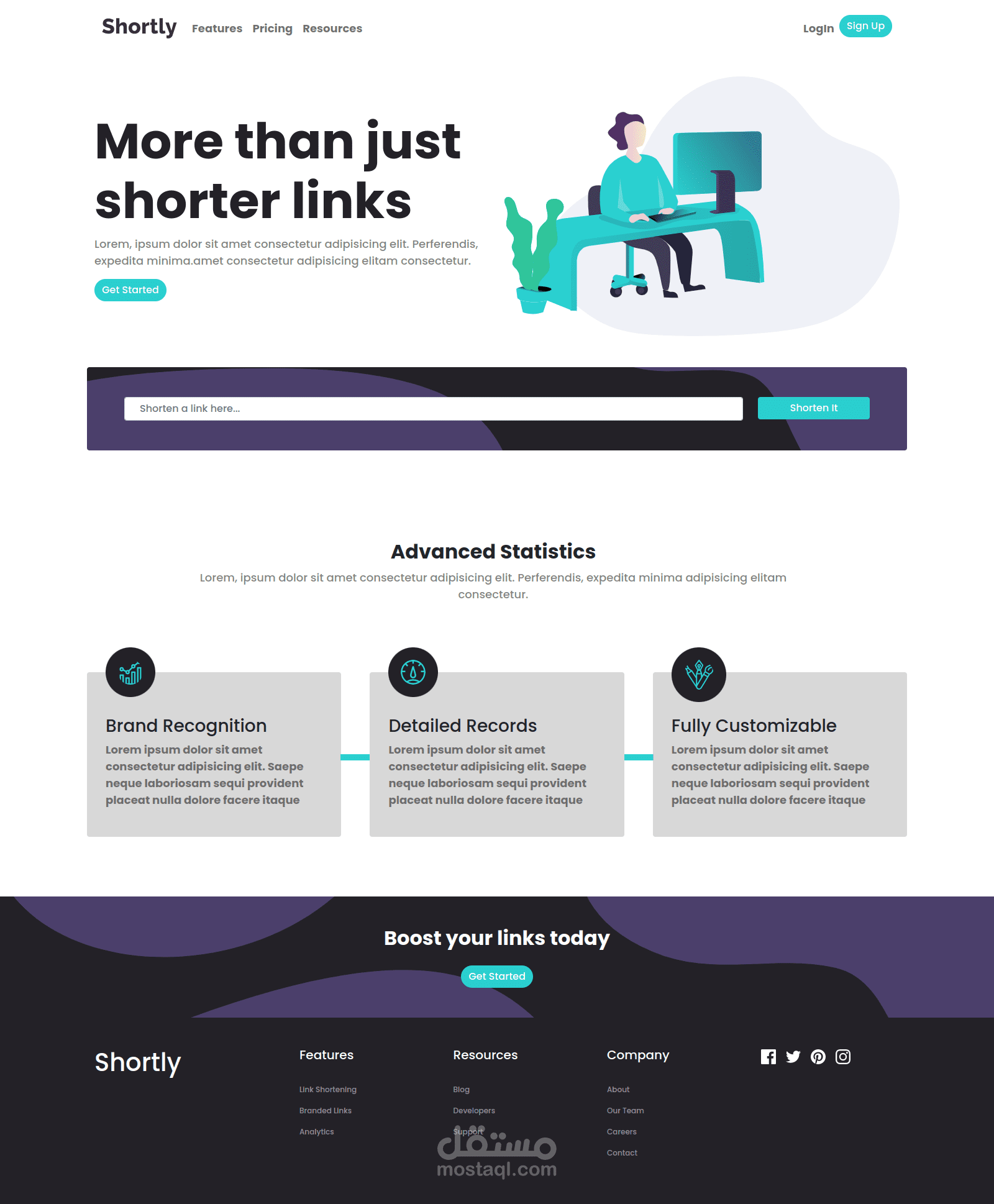 URL shortening API landing page